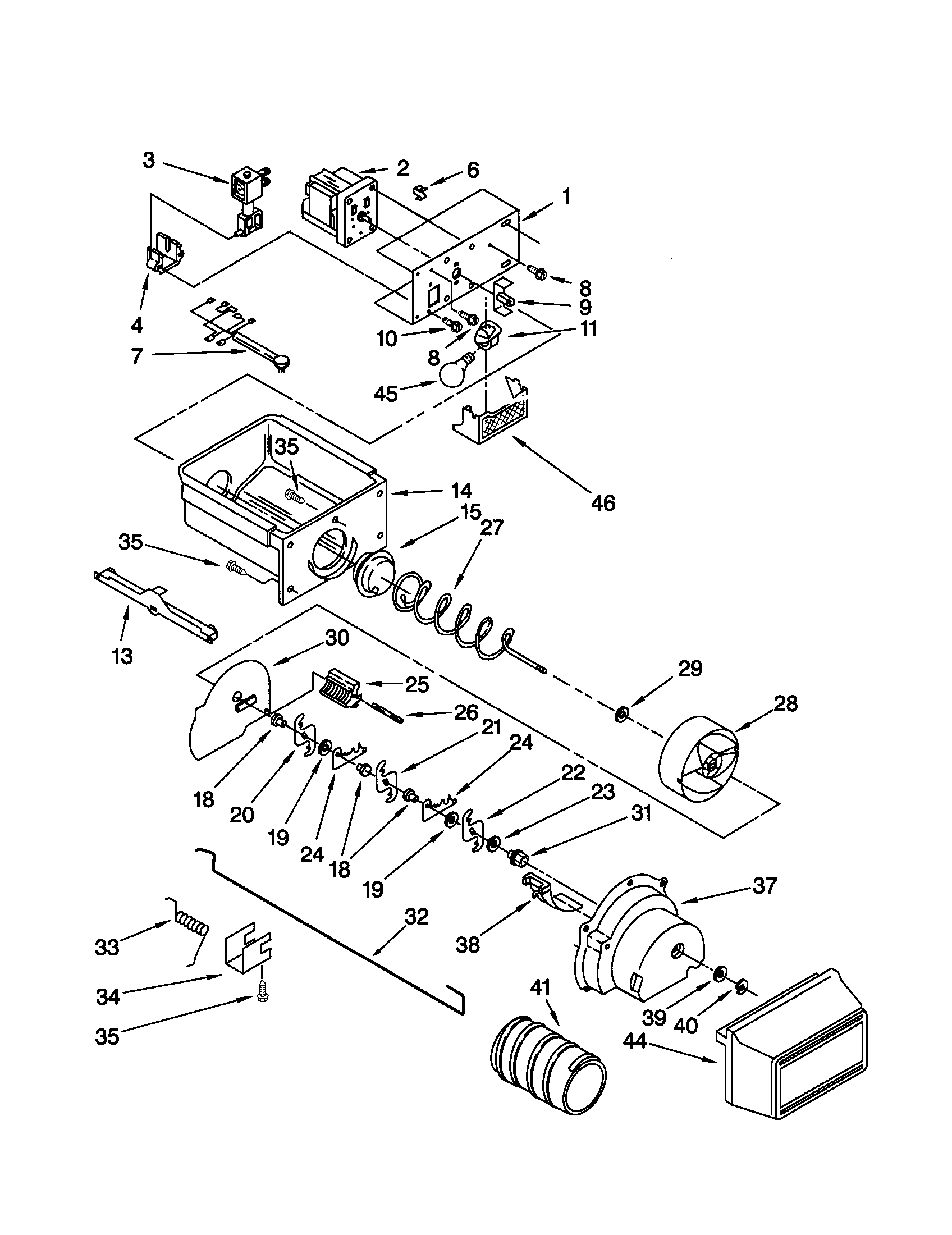 Kenmore 10650542000 motor and ice container diagram