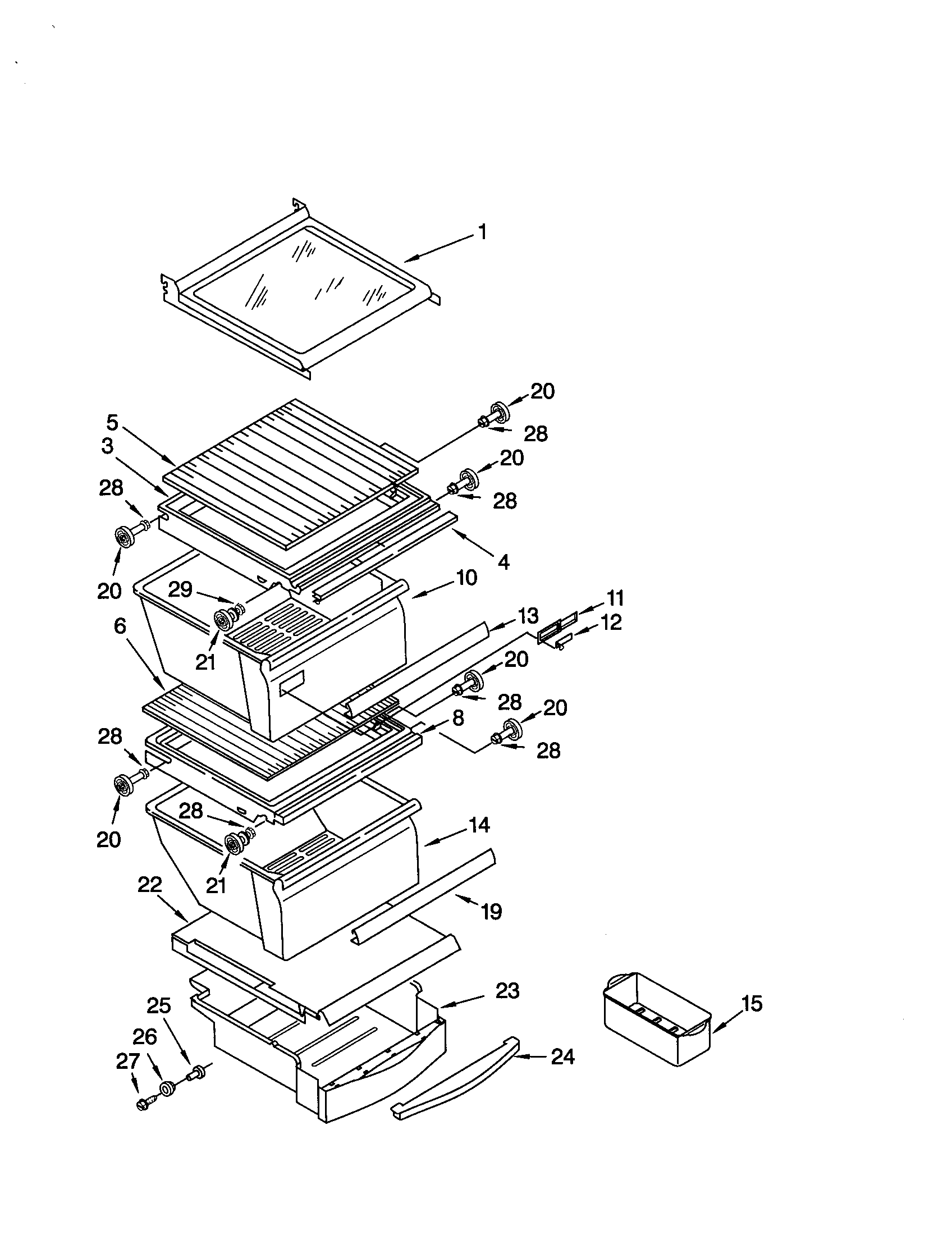 Whirlpool GD25SFCHS10 refrigeartor shelf diagram