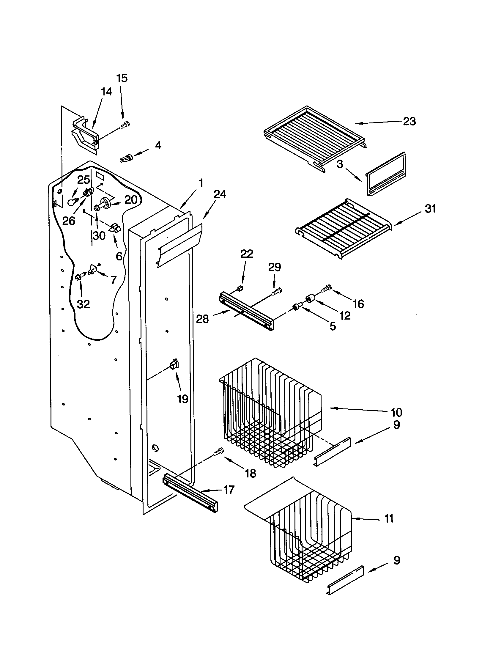 Whirlpool GD25SFCHS10 freezer liner diagram