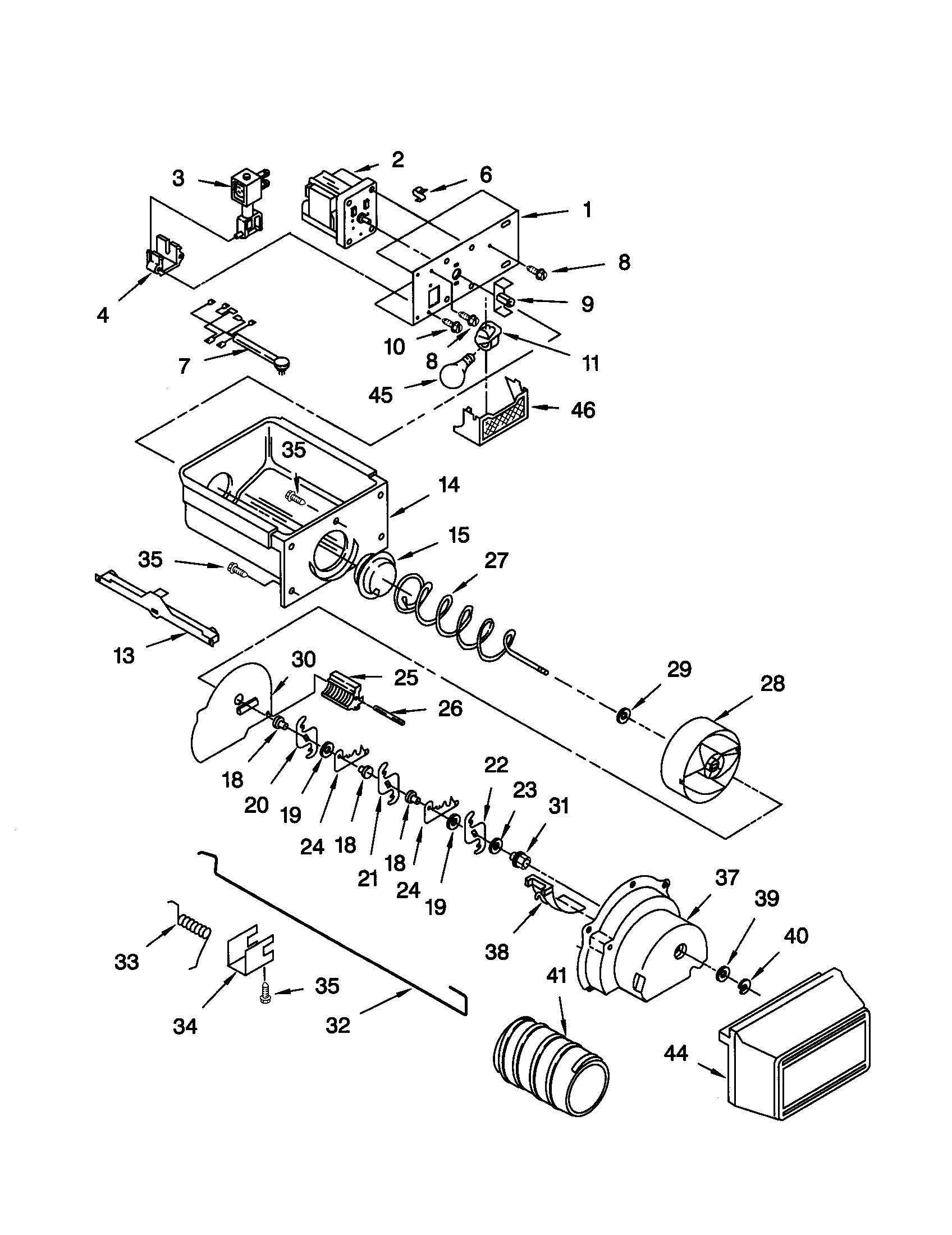 Kenmore 10650257001 motor and ice container diagram