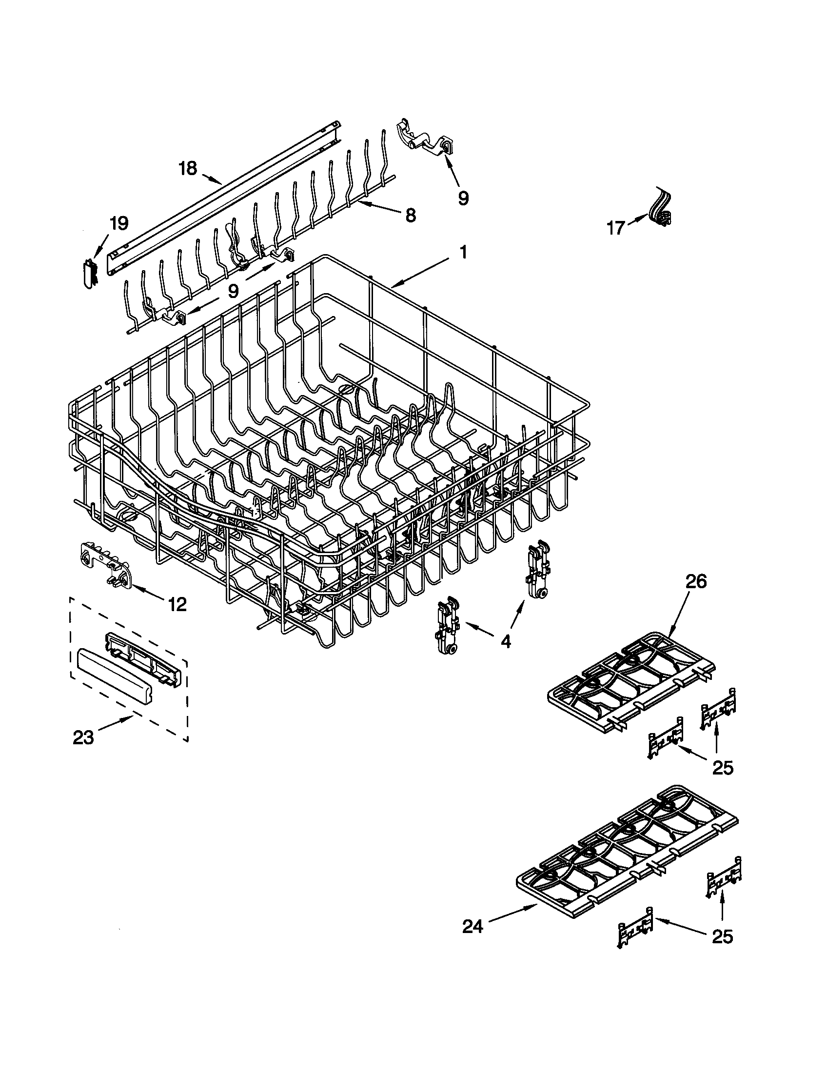 Kenmore 66515924000 upper rack and track diagram