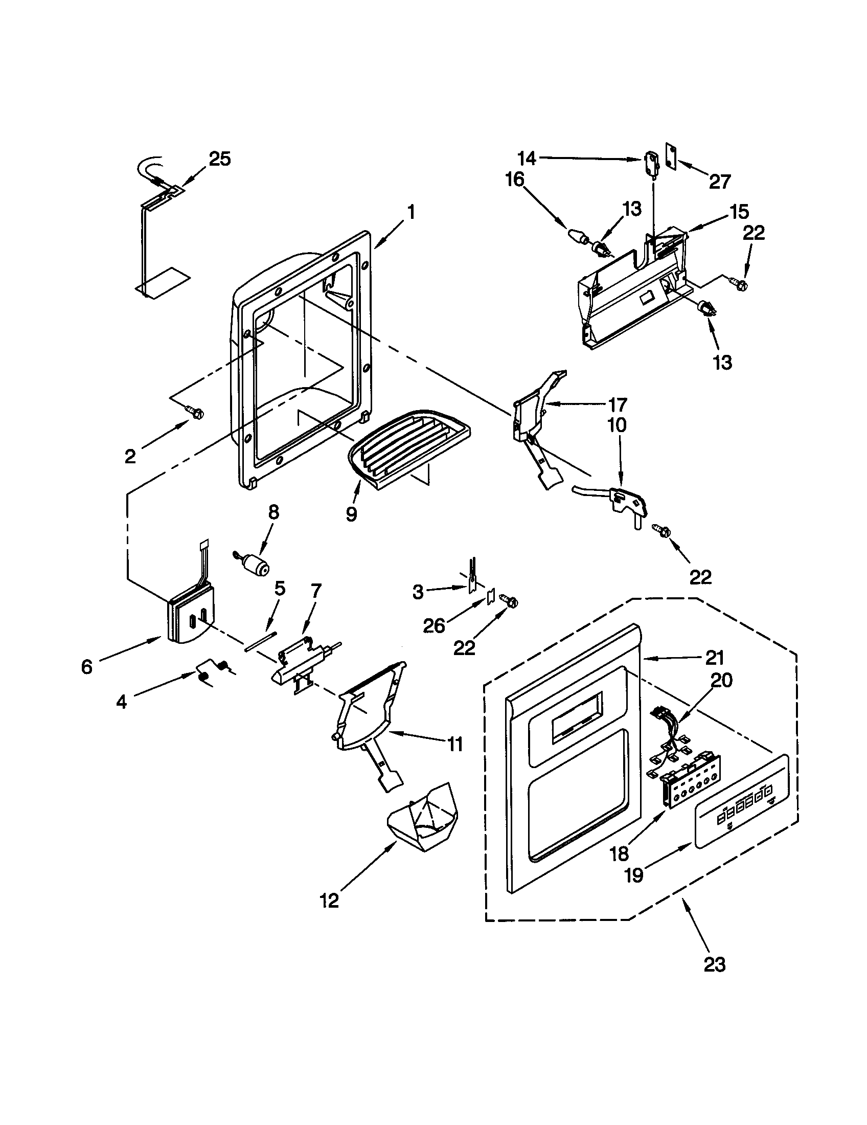 Kenmore 10659085893 dispenser front diagram