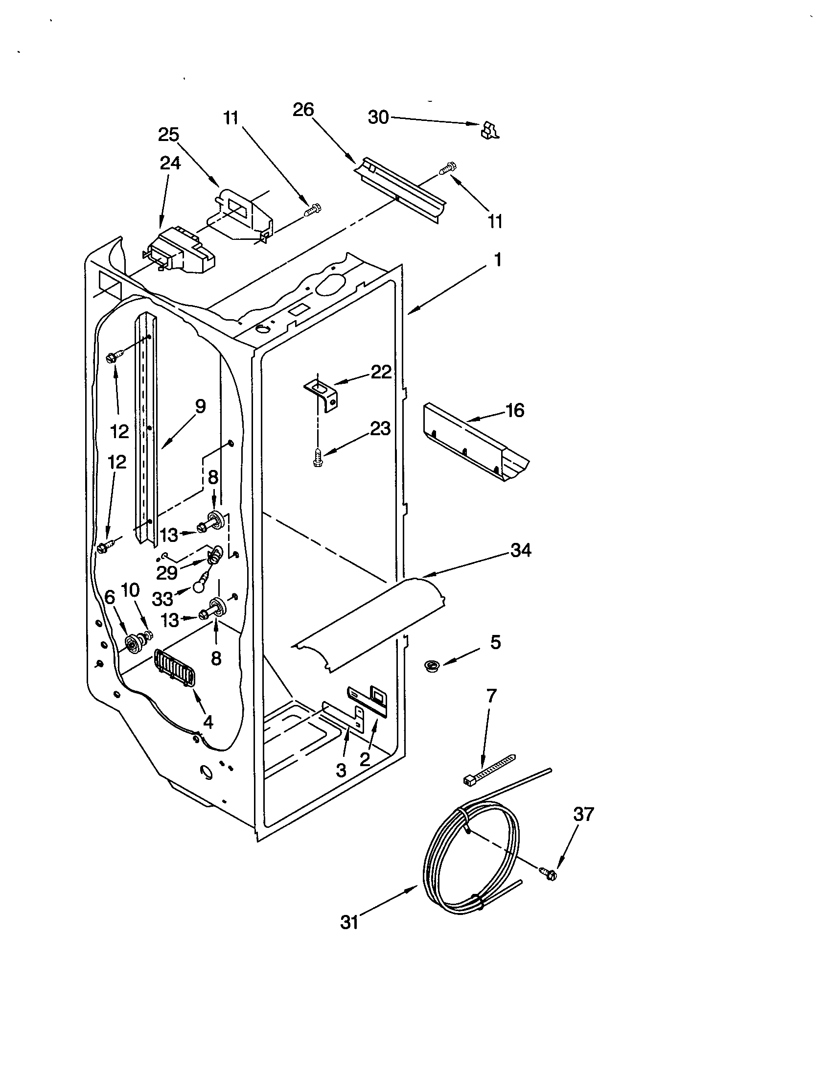 KitchenAid KSRE25FHBT01 refrigerator liner diagram