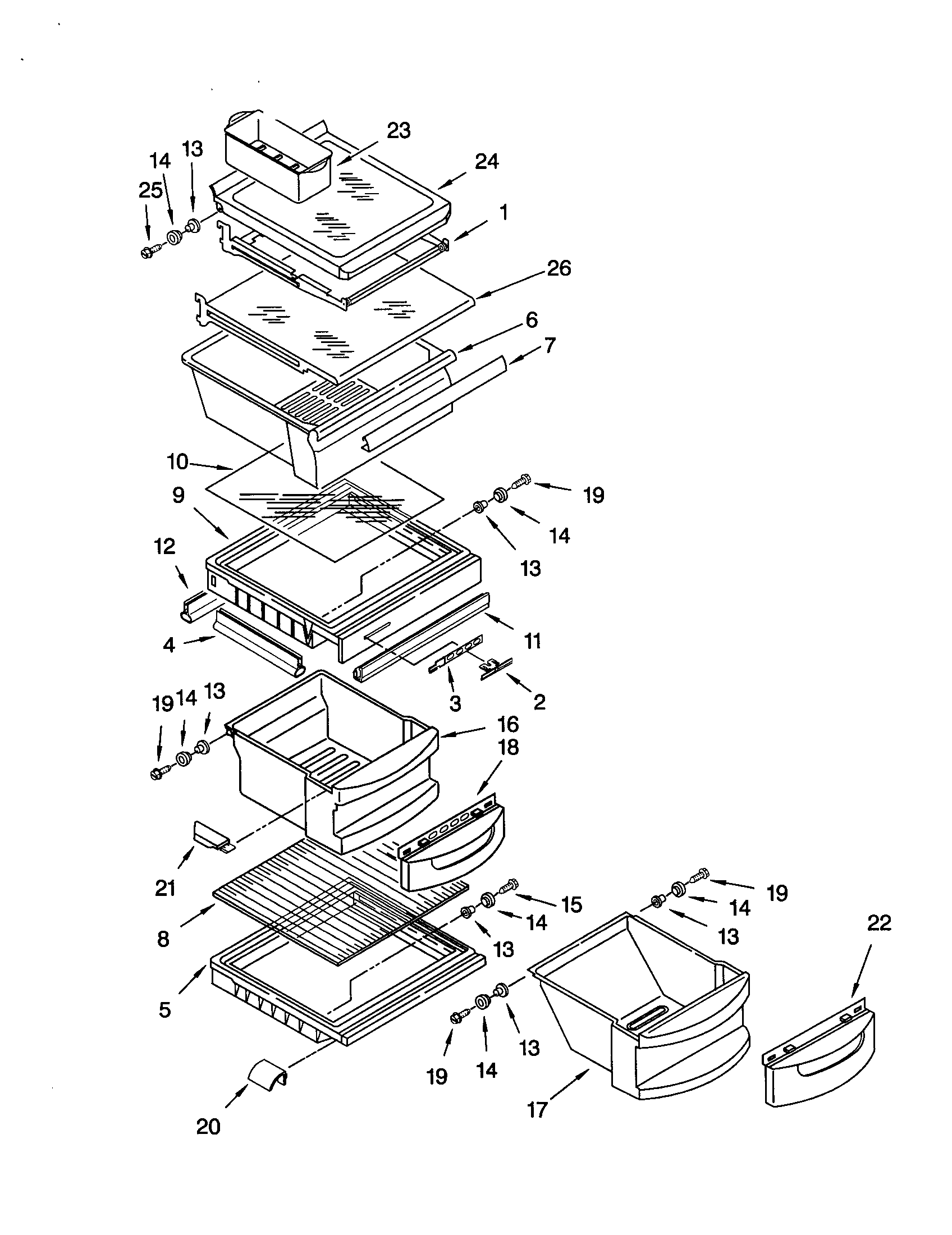 KitchenAid KSRE25FHBT01 refrigerator shelf diagram