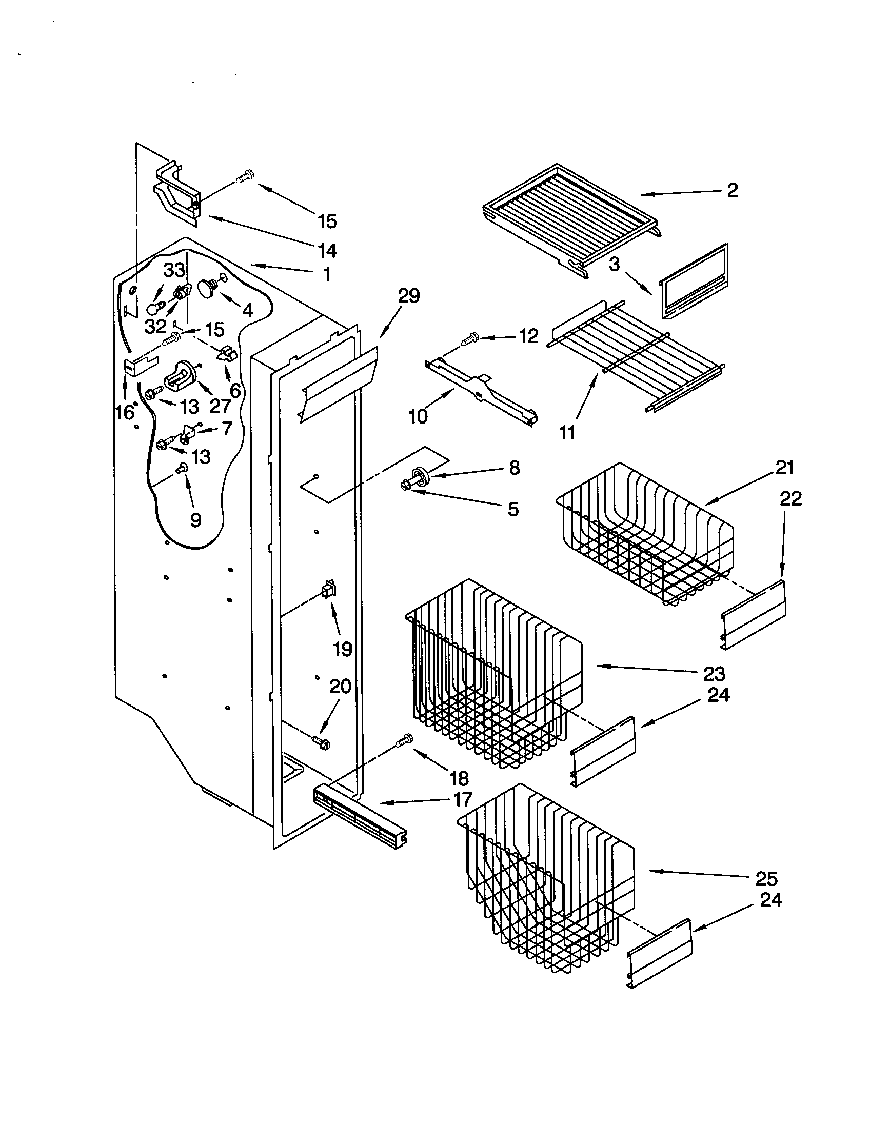 KitchenAid KSRE25FHBT01 freezer liner diagram