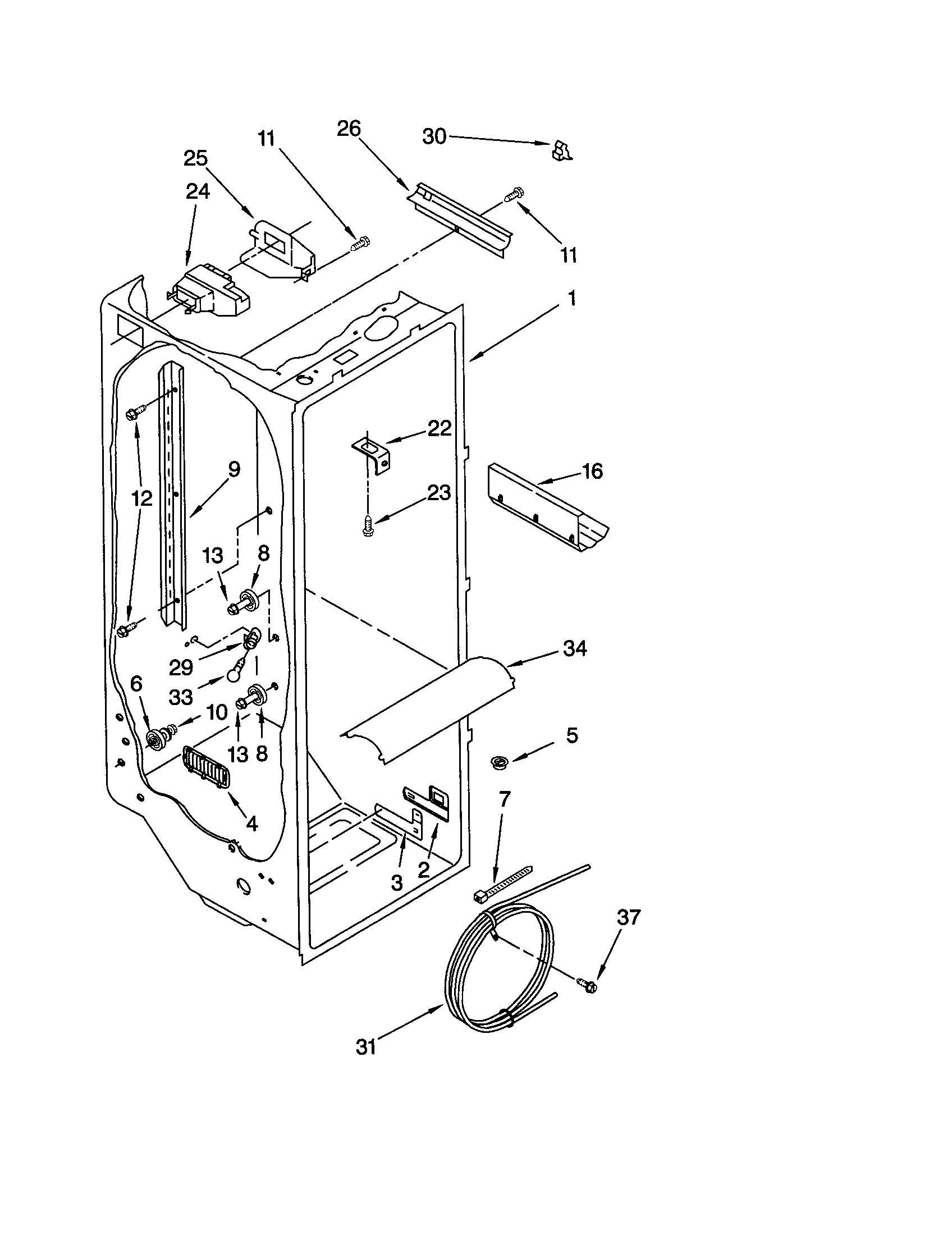 KitchenAid KSRE27FHWH01 refrigerator liner diagram