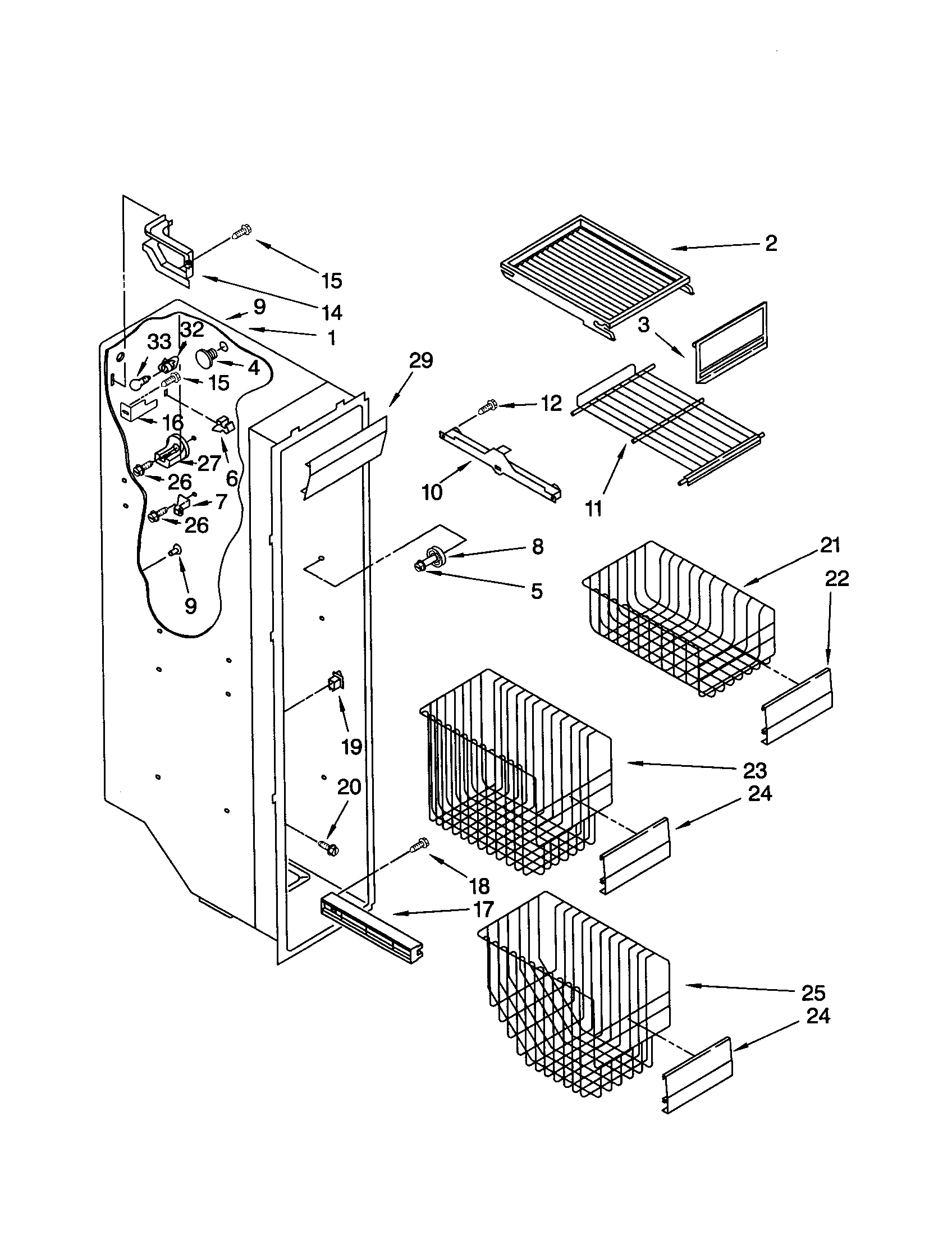 KitchenAid KSRE27FHWH01 freezer liner diagram