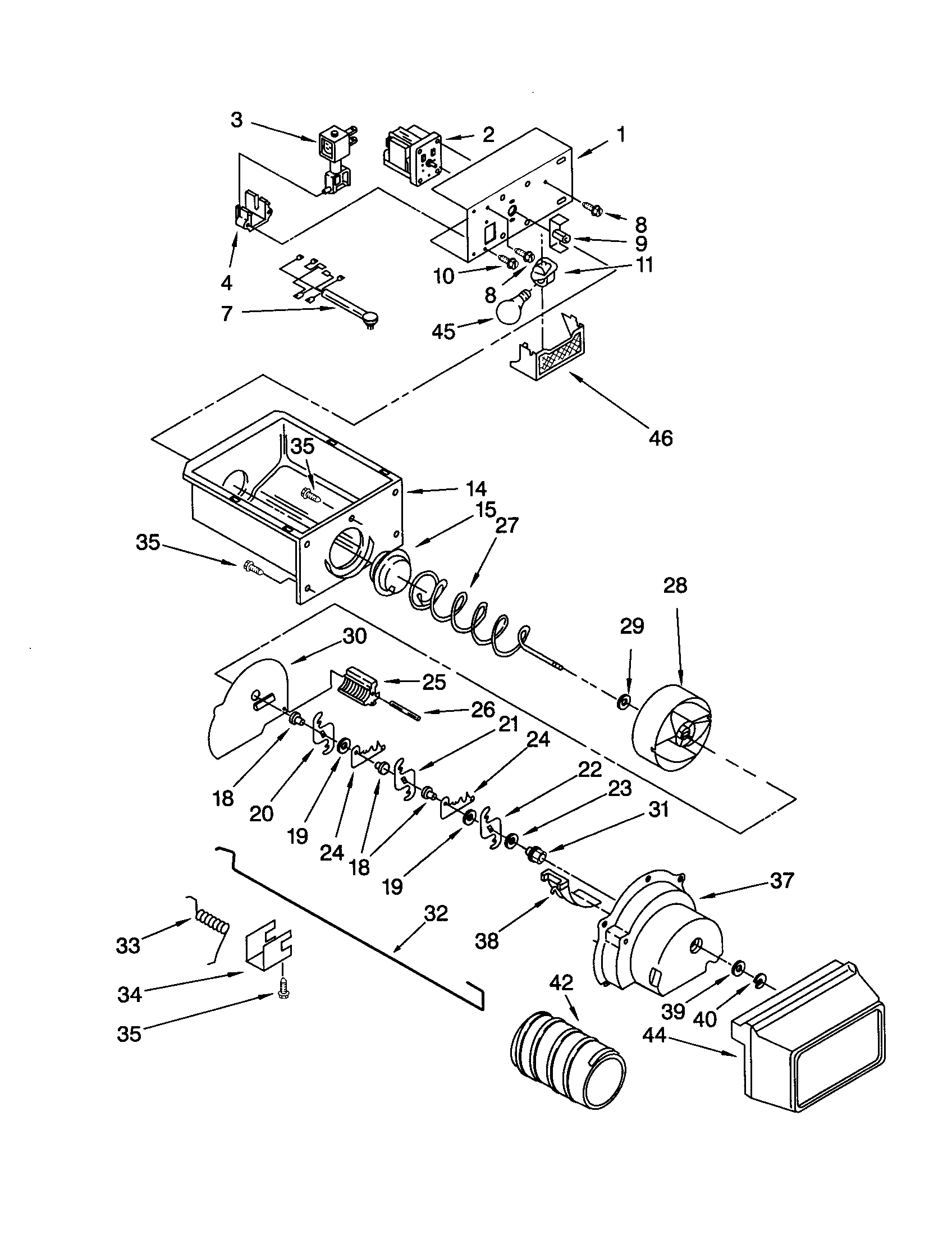 KitchenAid KSRE27FHWH01 motor and ice container diagram