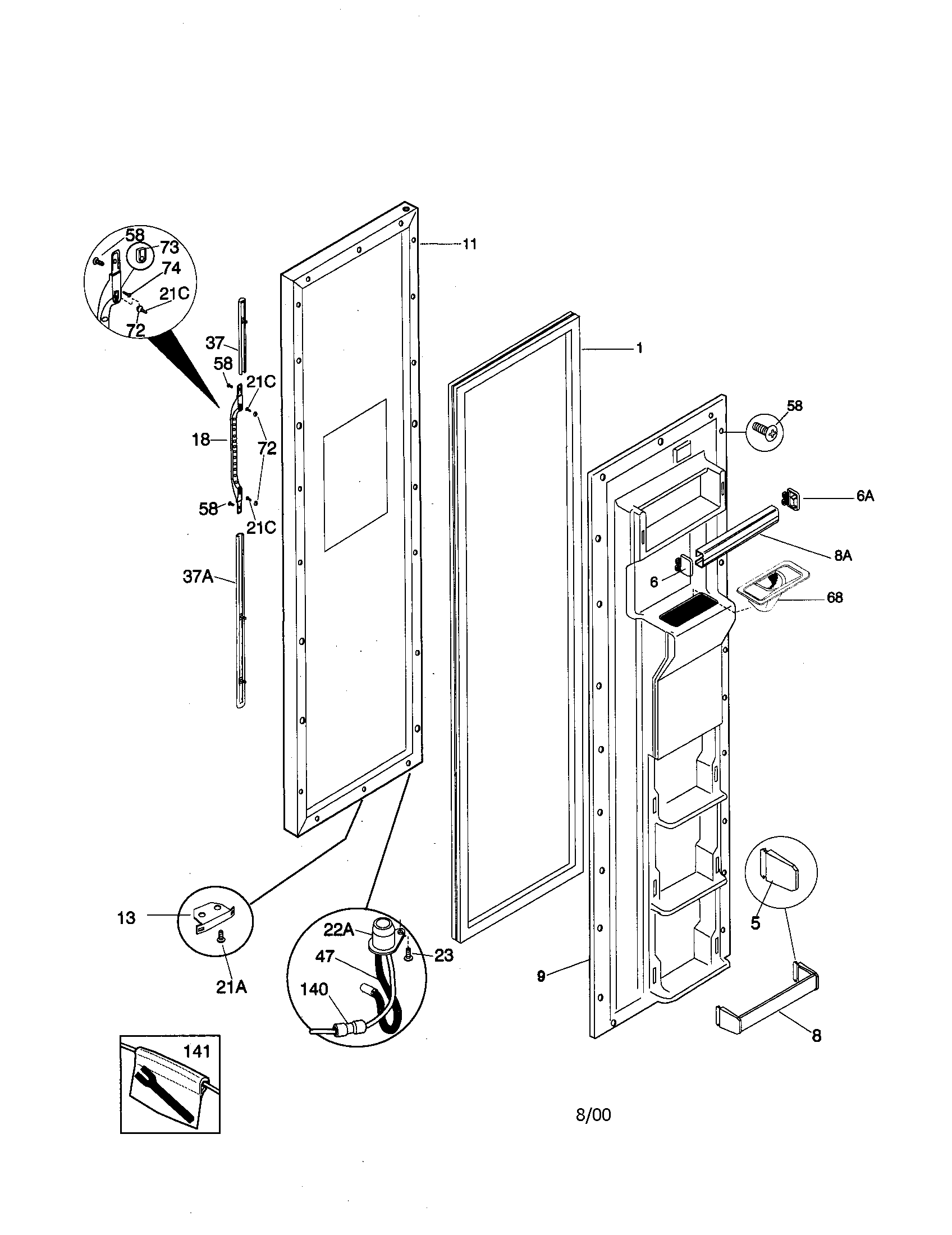 Kenmore 25358087899 freezer door diagram