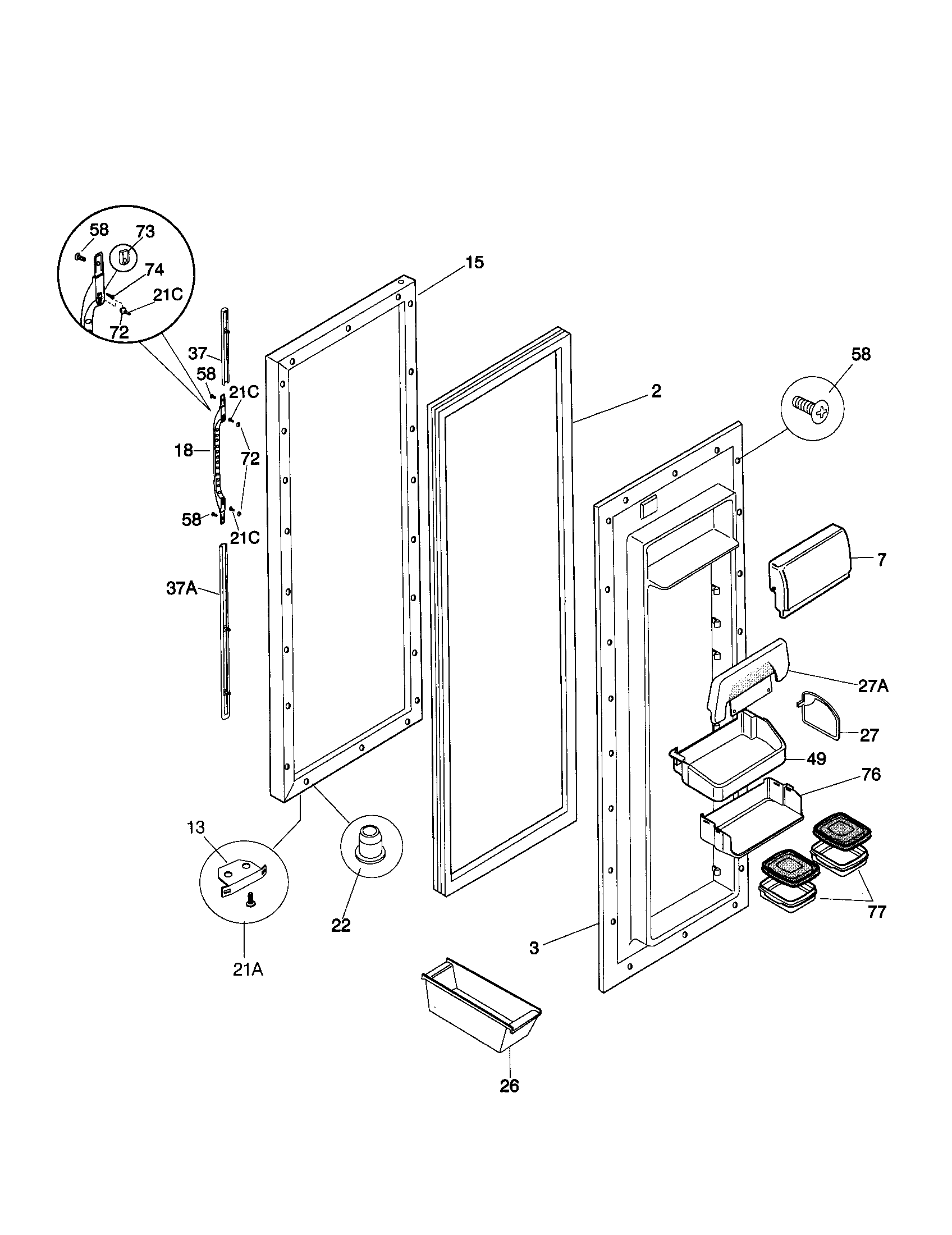 Kenmore 25350684000 refrigerator door diagram