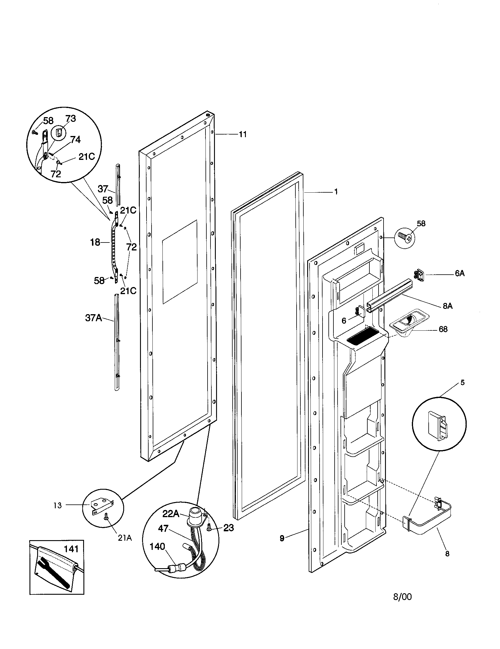 Kenmore 25359689993 freezer door diagram