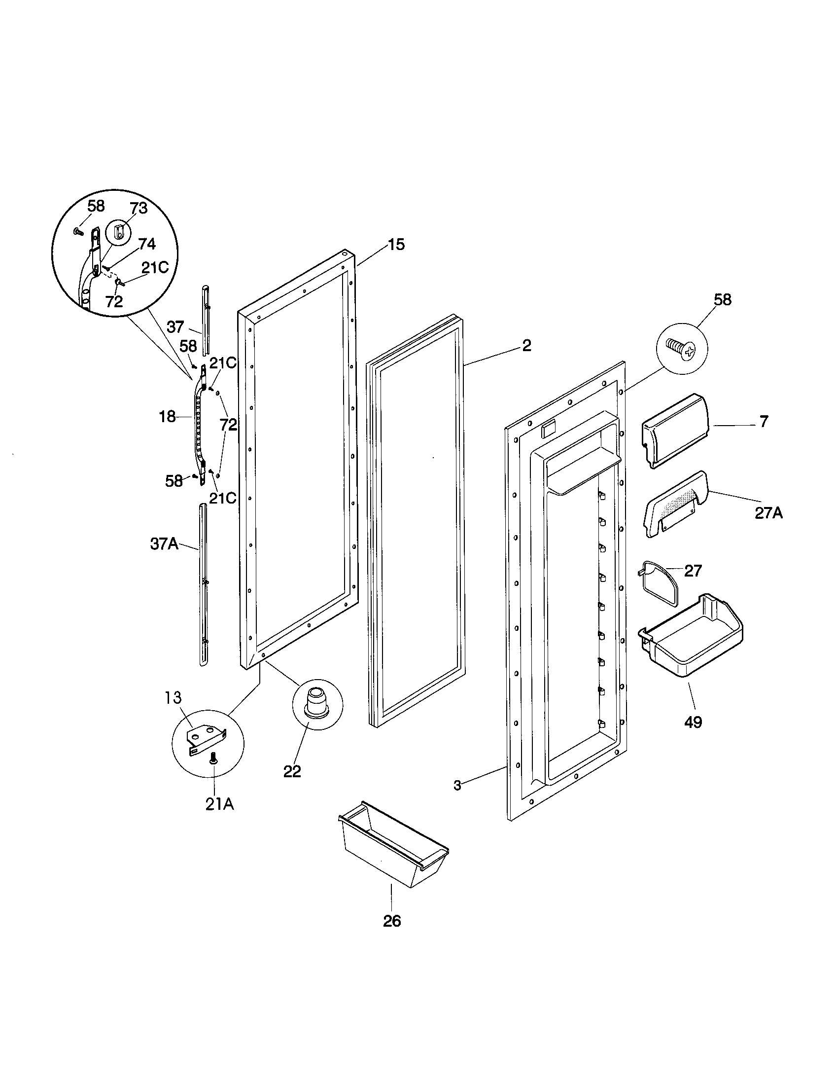 Kenmore 25359689993 refrigerator door diagram