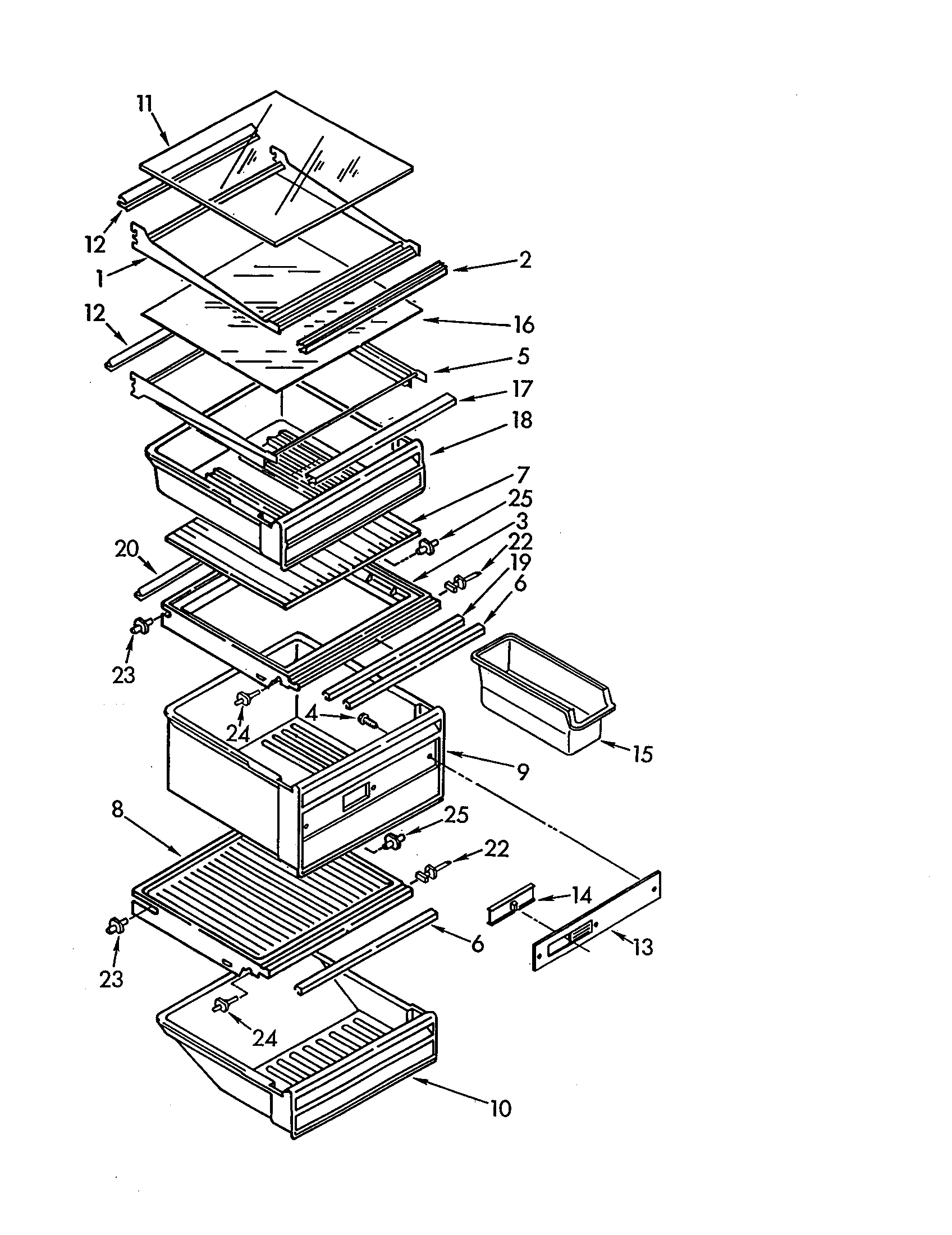 Whirlpool ED25PWXAN01 refrigerator shelf diagram