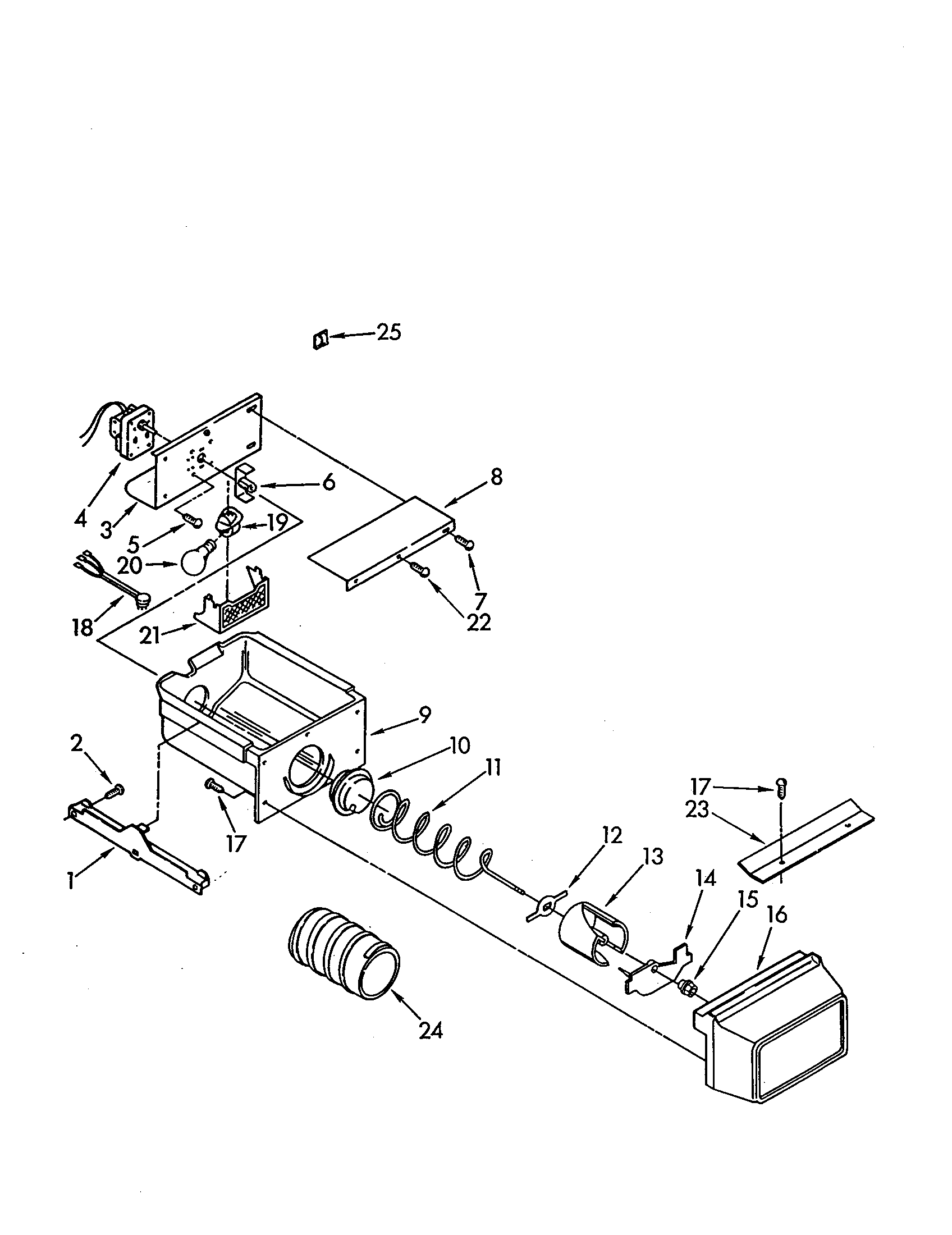 Whirlpool ED25PWXAN01 motor and ice container diagram
