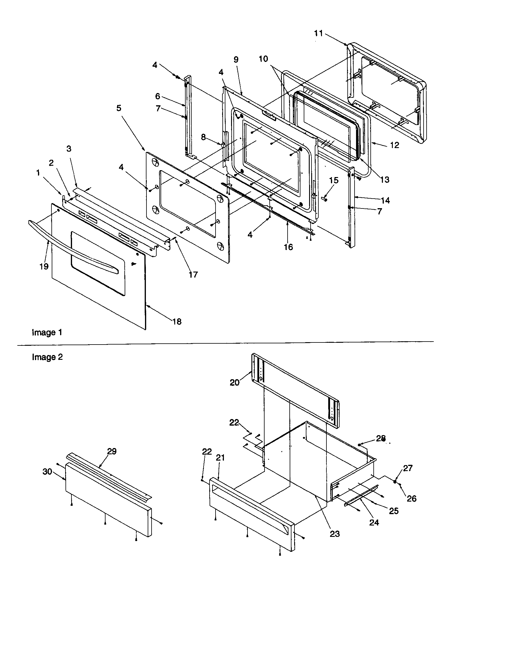 Amana ARG7800LL-P1143385NLL oven door and storage door diagram