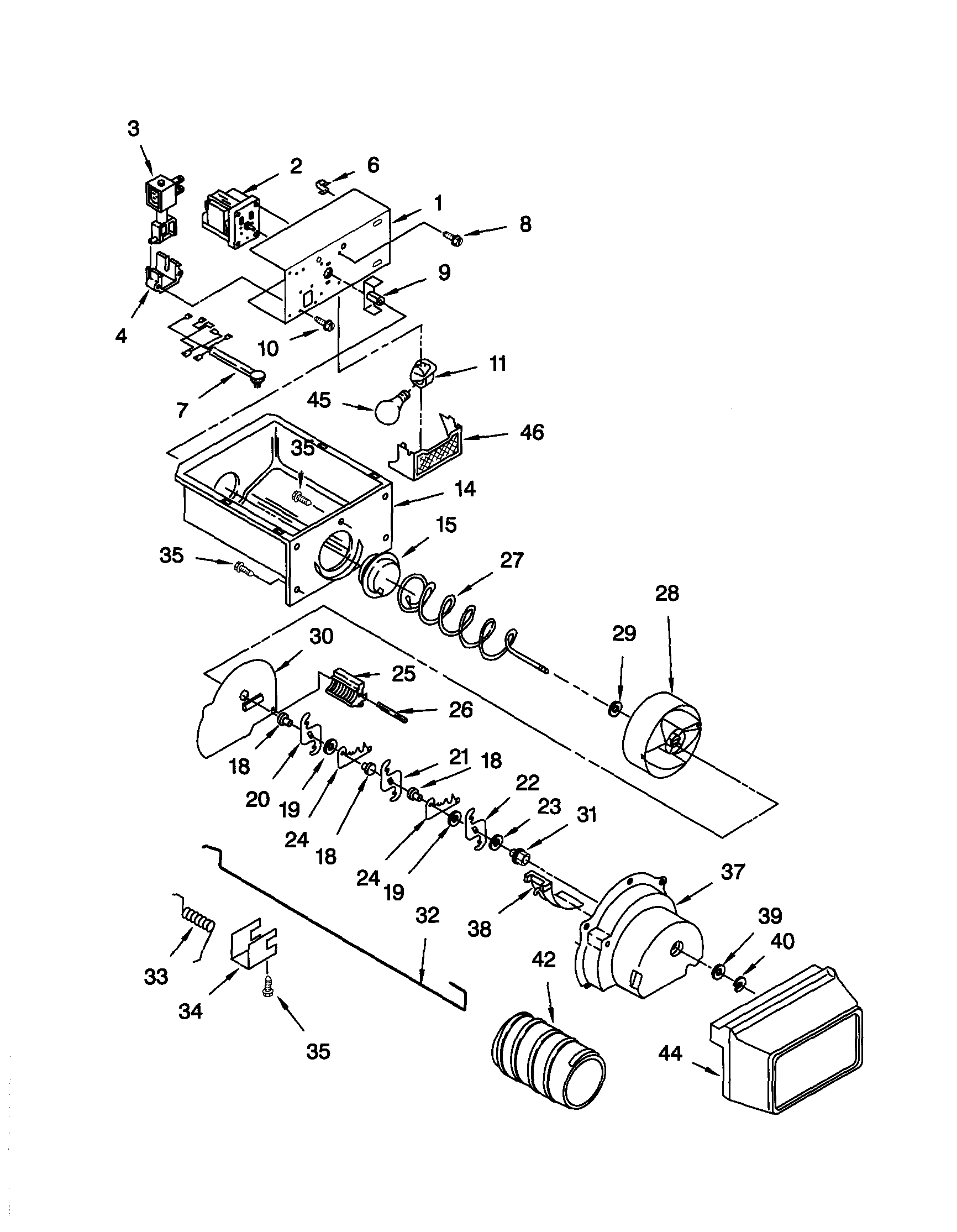 Kenmore 10659594993 motor and ice container diagram