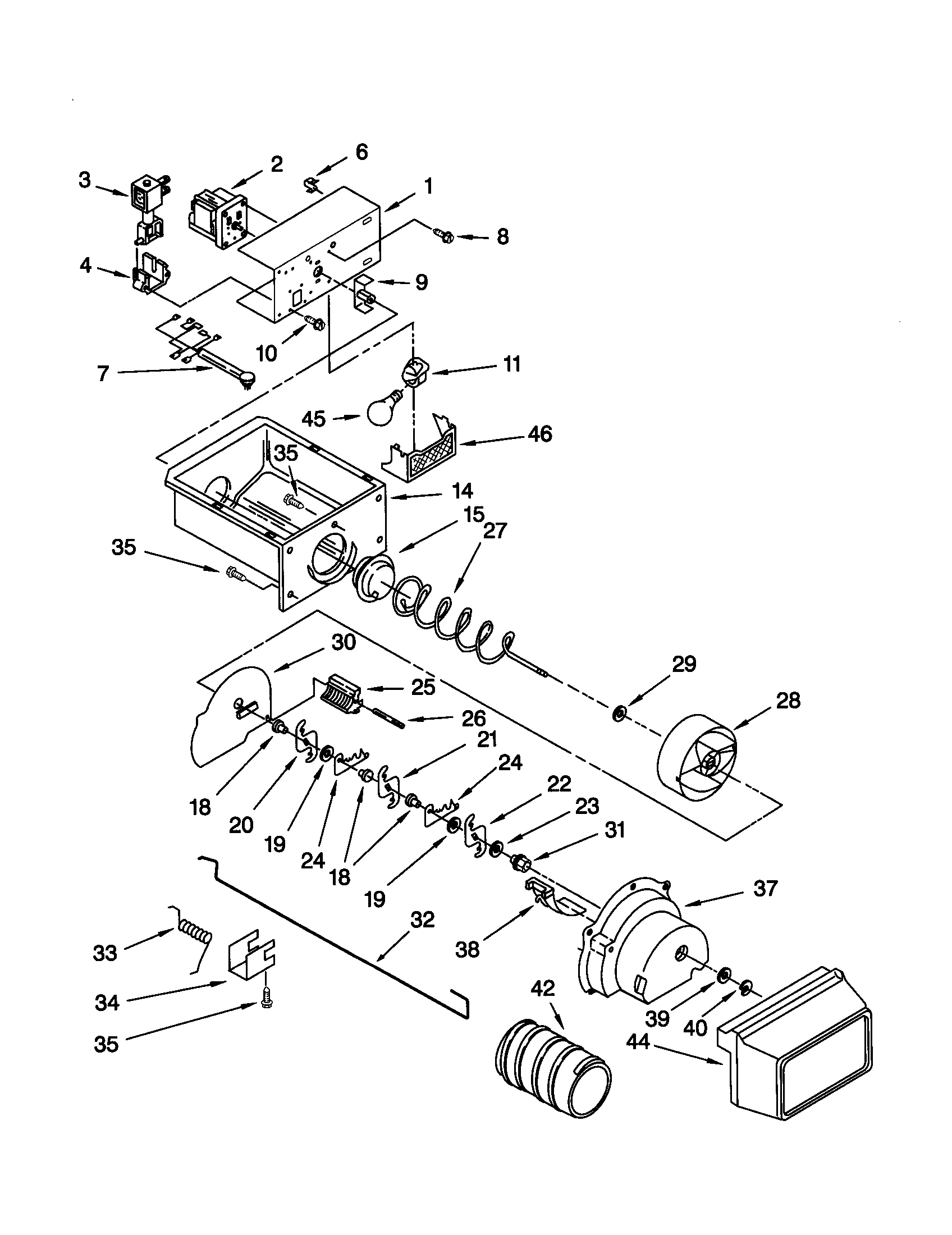 Kenmore 10659509993 motor and ice container diagram