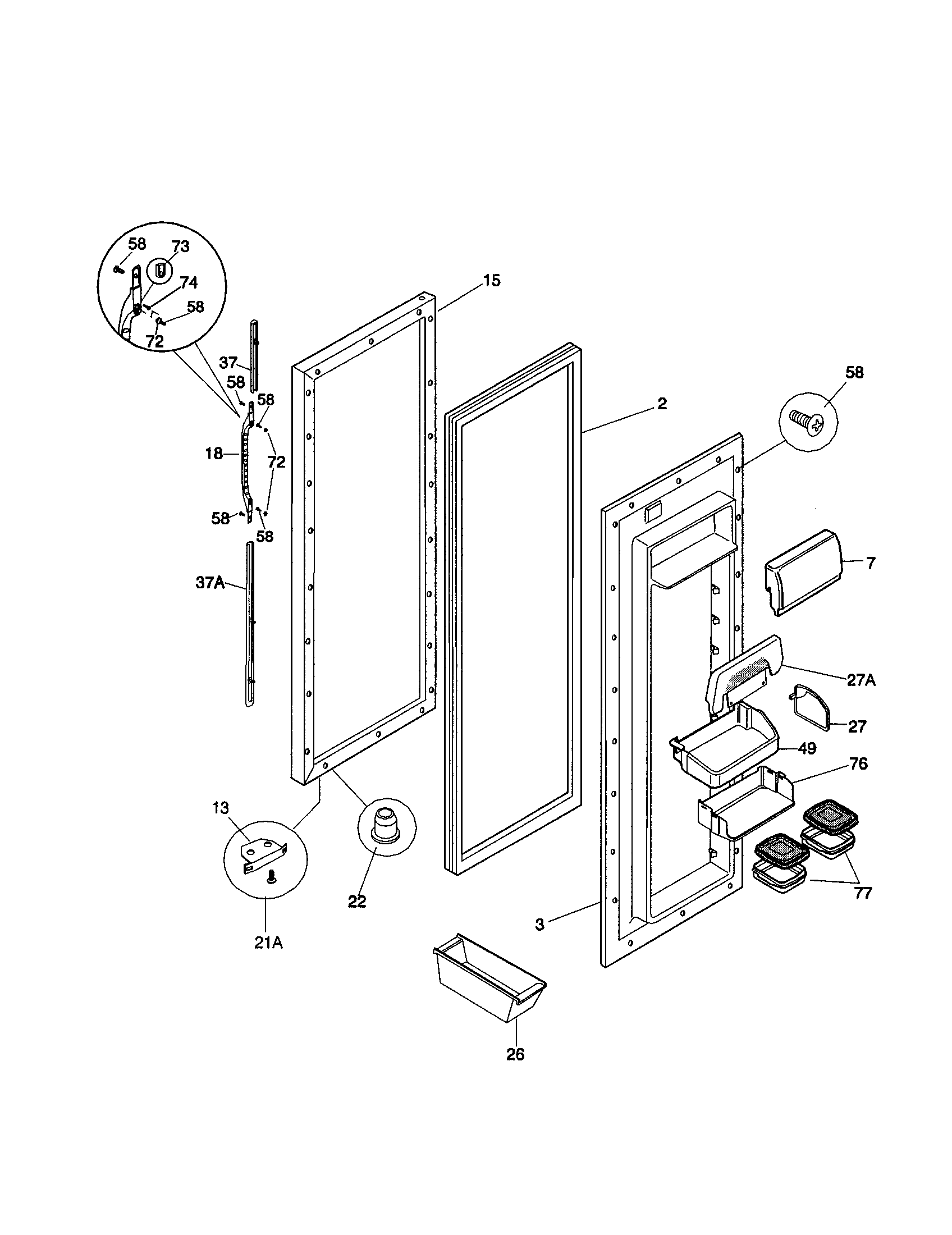 Kenmore 25350689001 refrigerator door diagram
