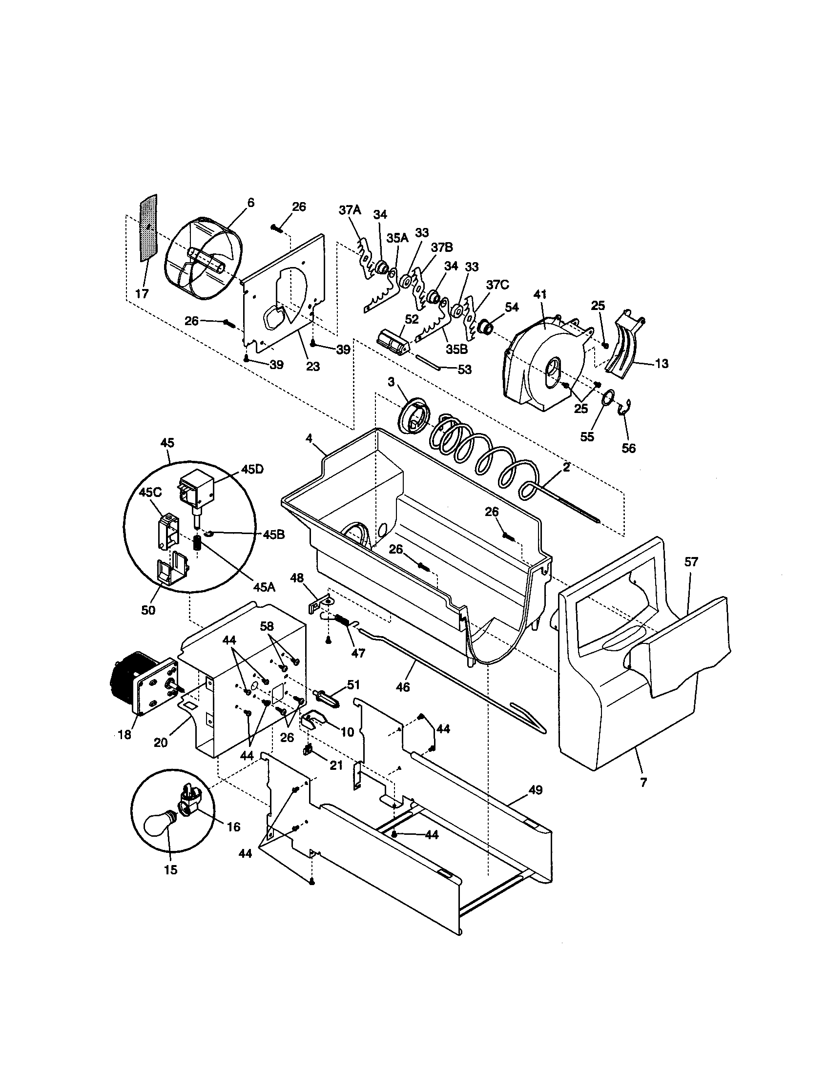 Kenmore 25350689001 ice container diagram