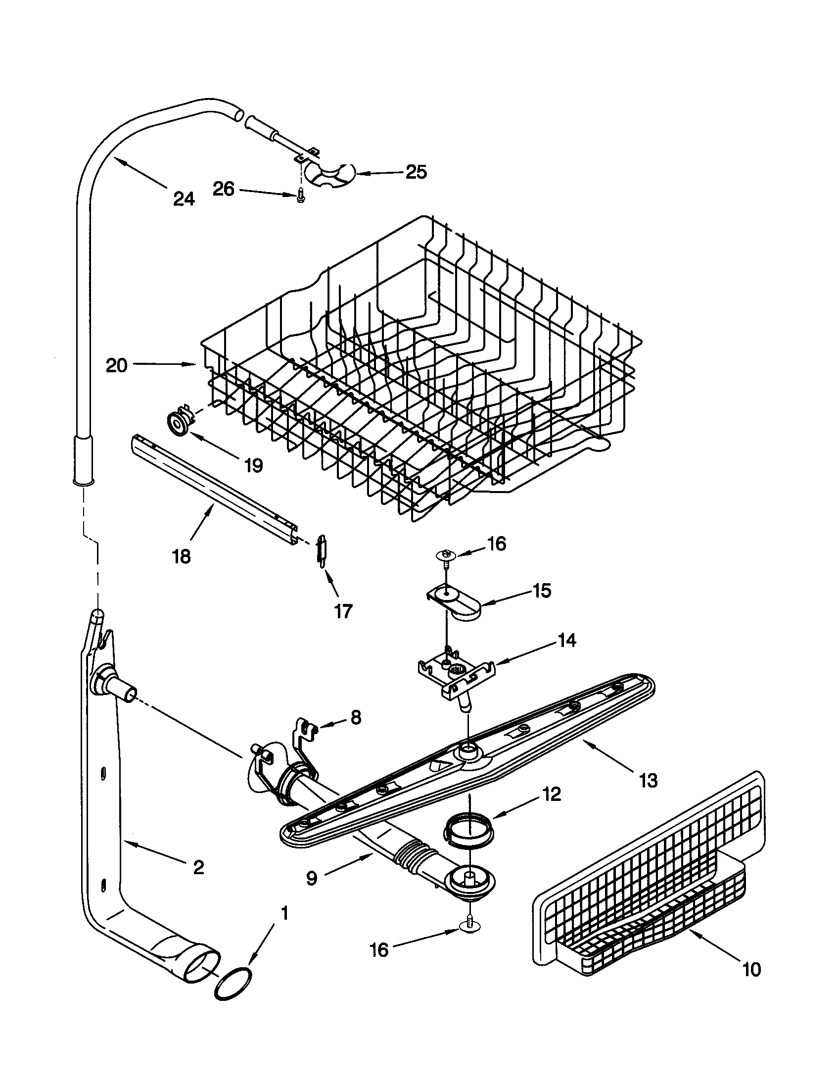 Kenmore 66517701892 upper dishrack and water feed diagram