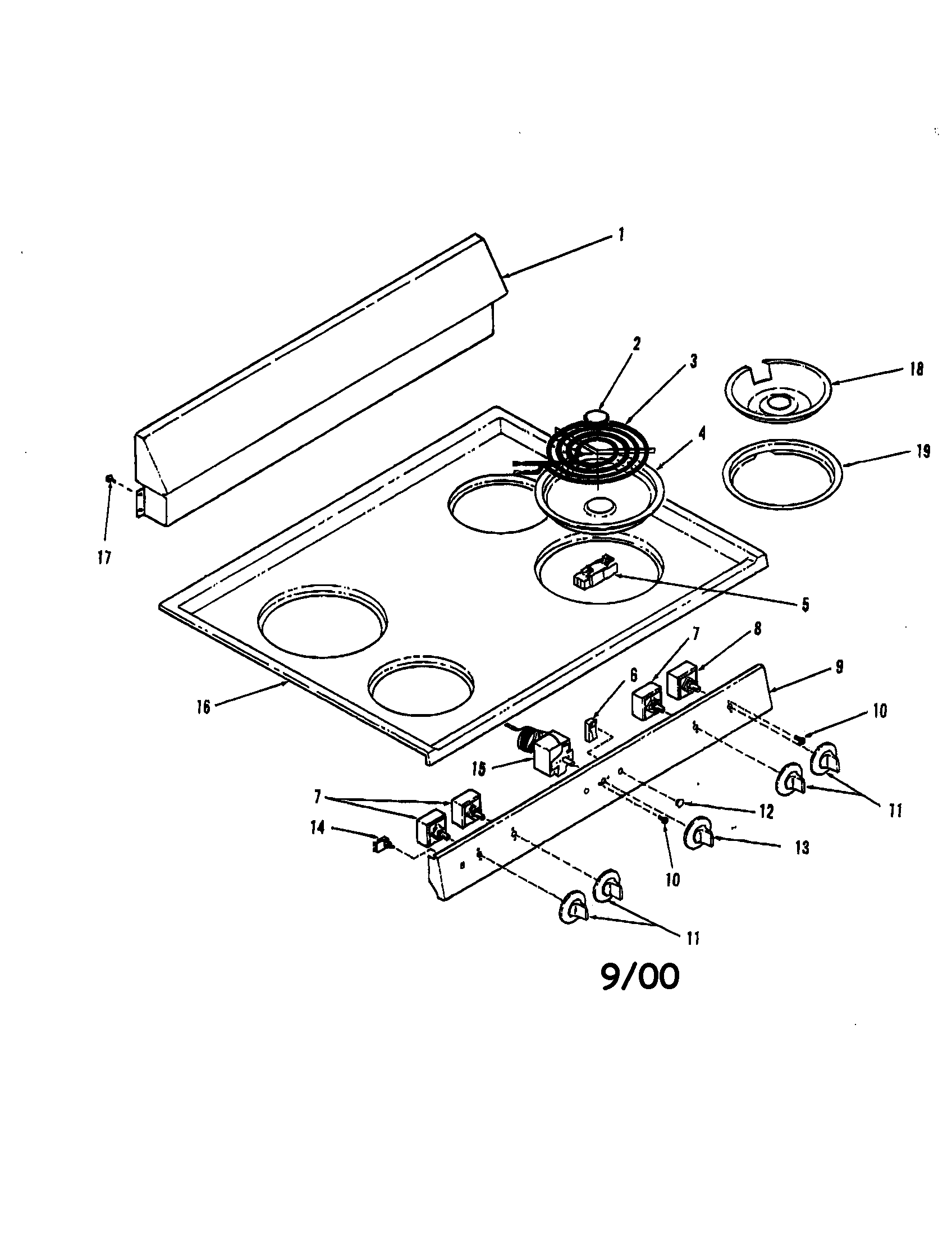 Kenmore 1199058510 backguard and cooktop diagram