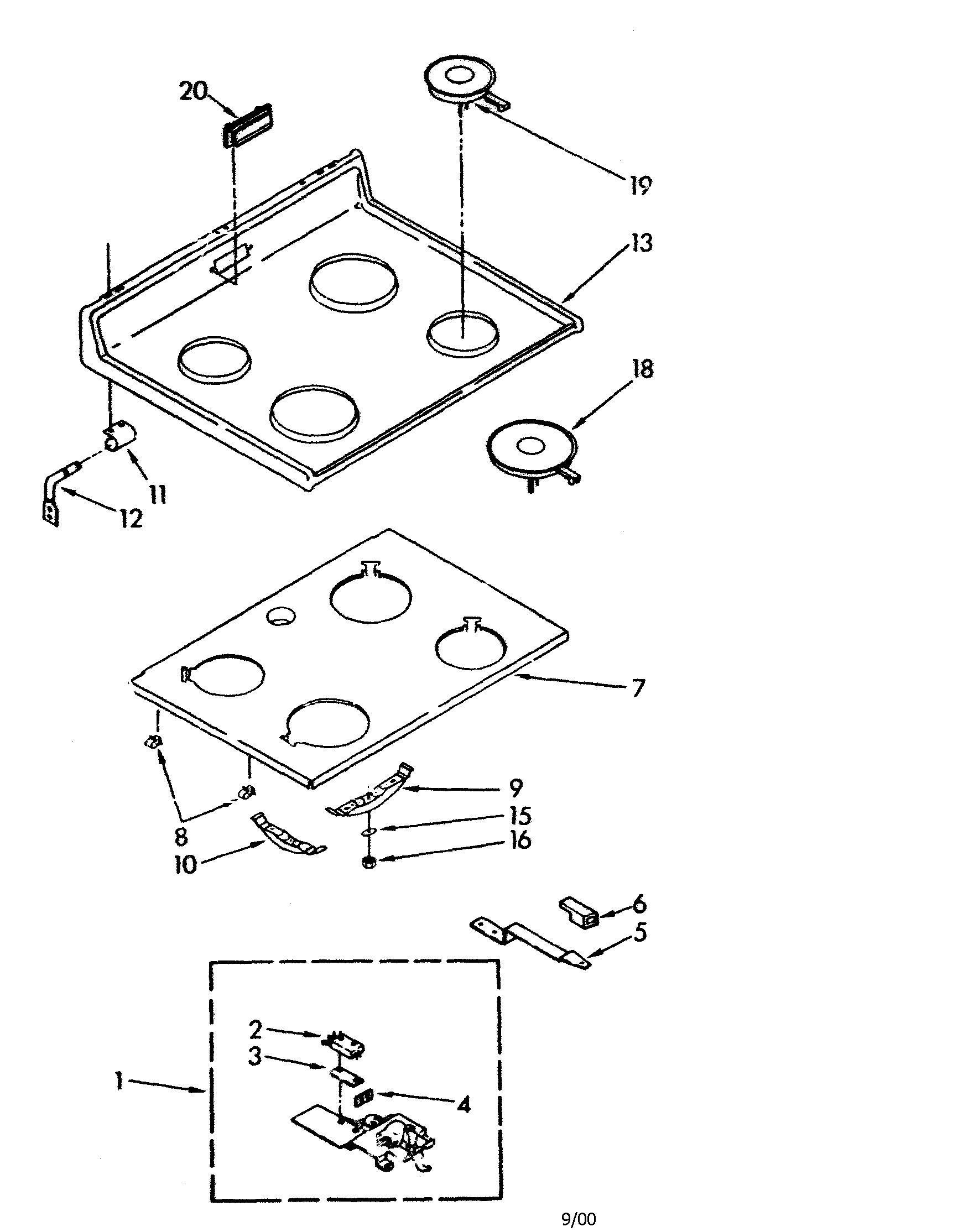 Whirlpool RF377PXXN0 cooktop diagram
