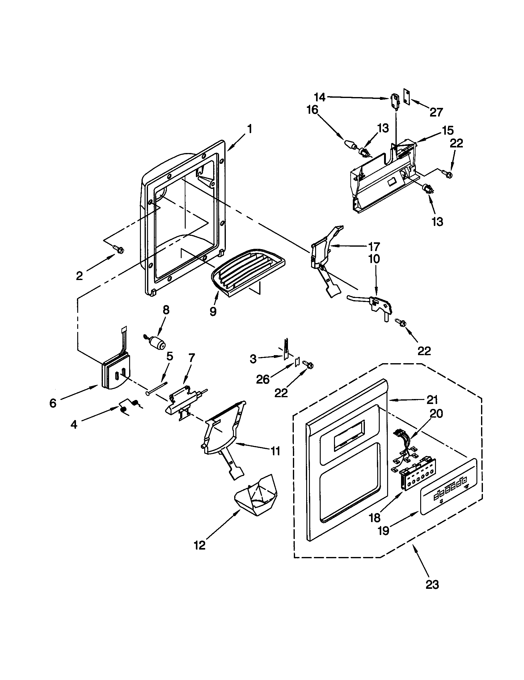Kenmore 10659094993 dispenser front diagram