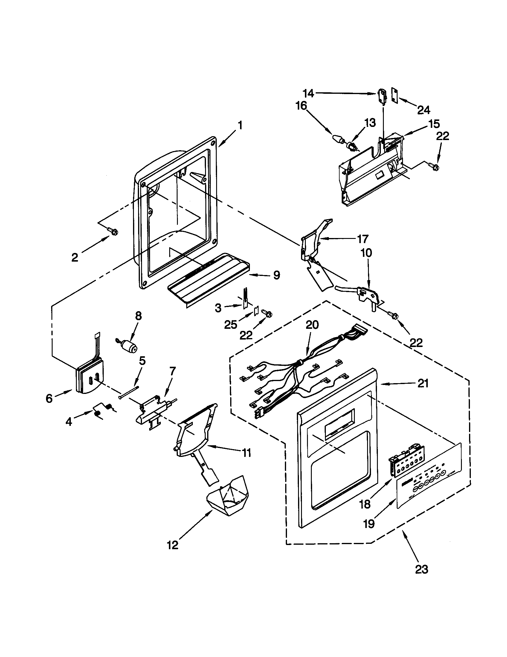 Kenmore Elite 10650584000 dispenser front diagram