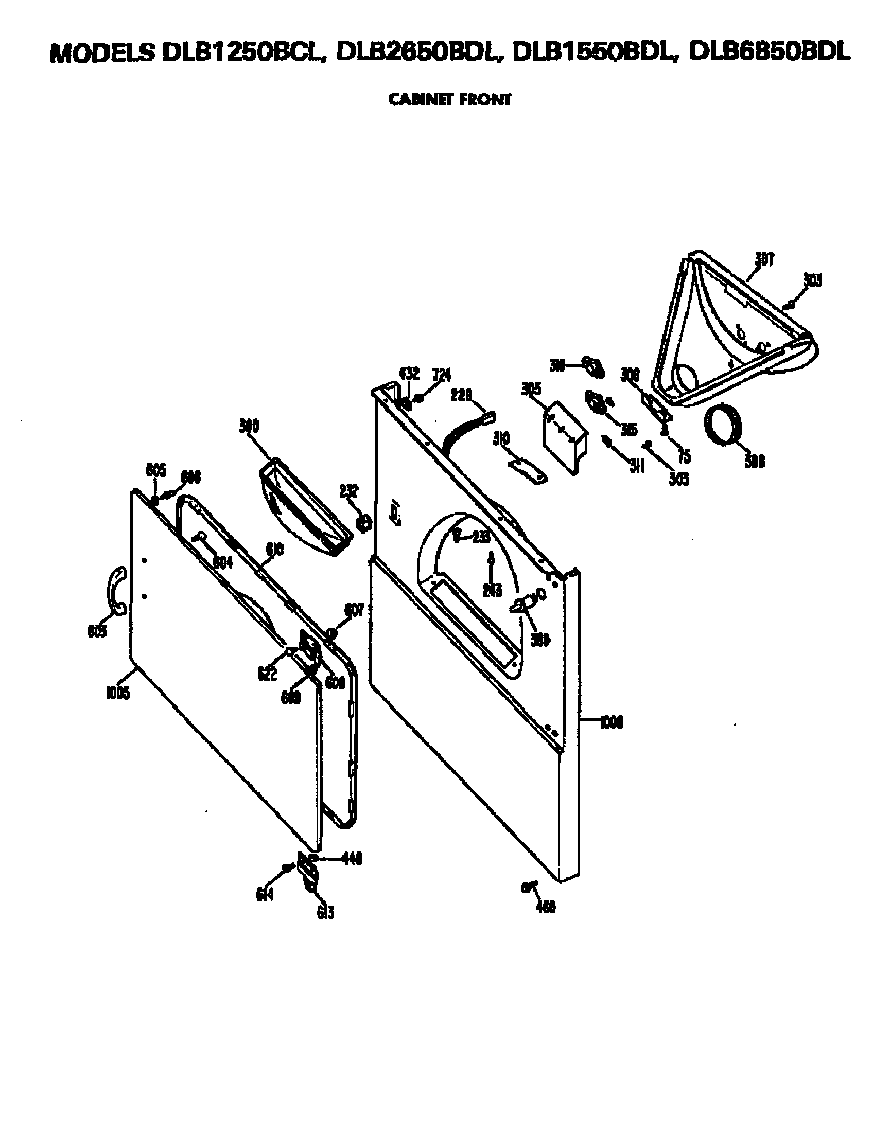 Hotpoint DLB1250BCL cabinet front diagram