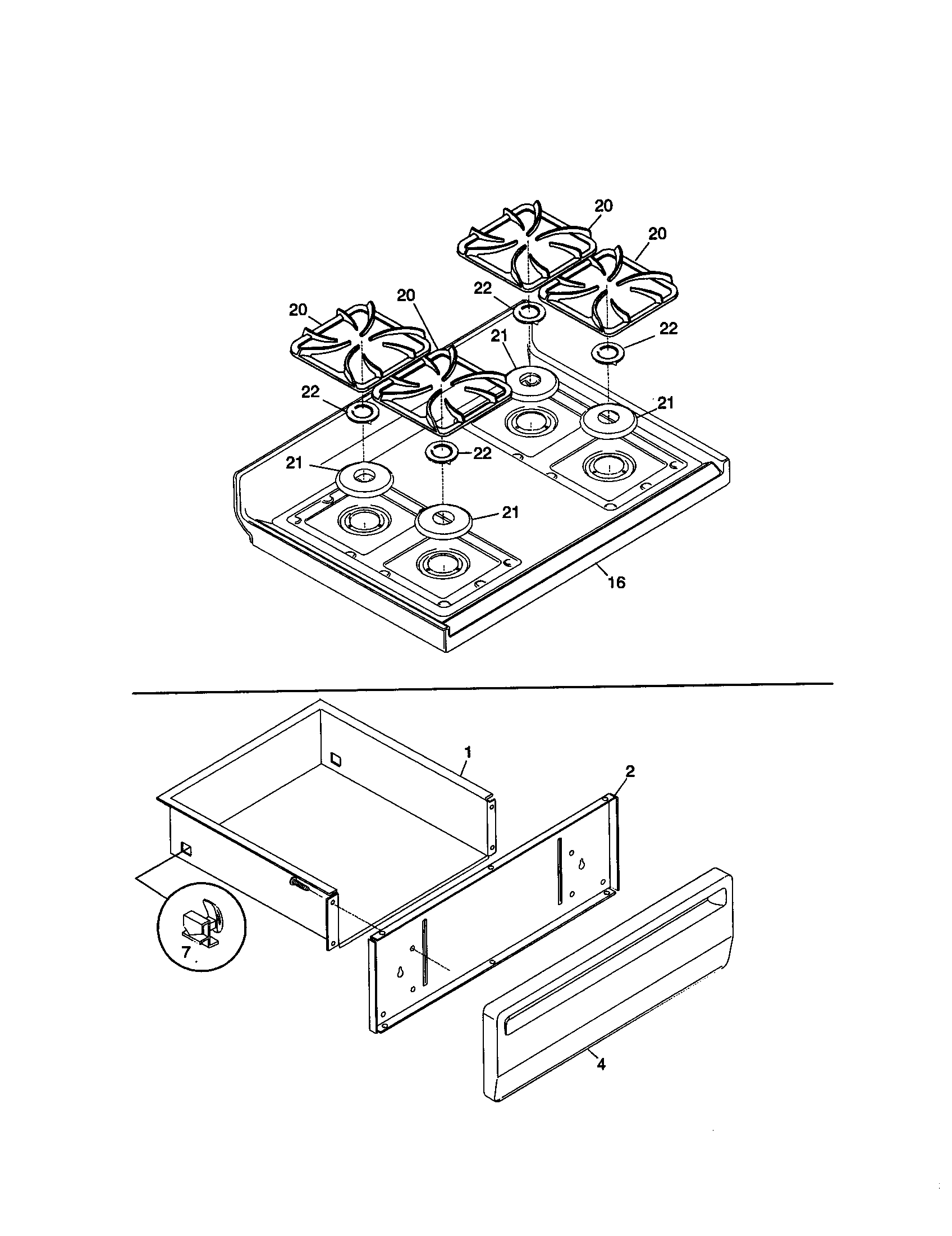 Frigidaire FGF354BGWD top/drawer diagram
