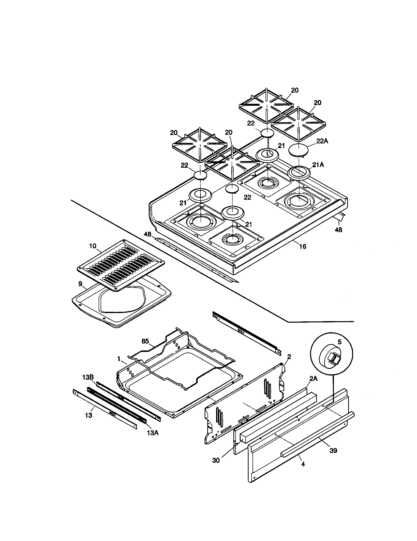 Tappan TGF336BHWC top/drawer diagram