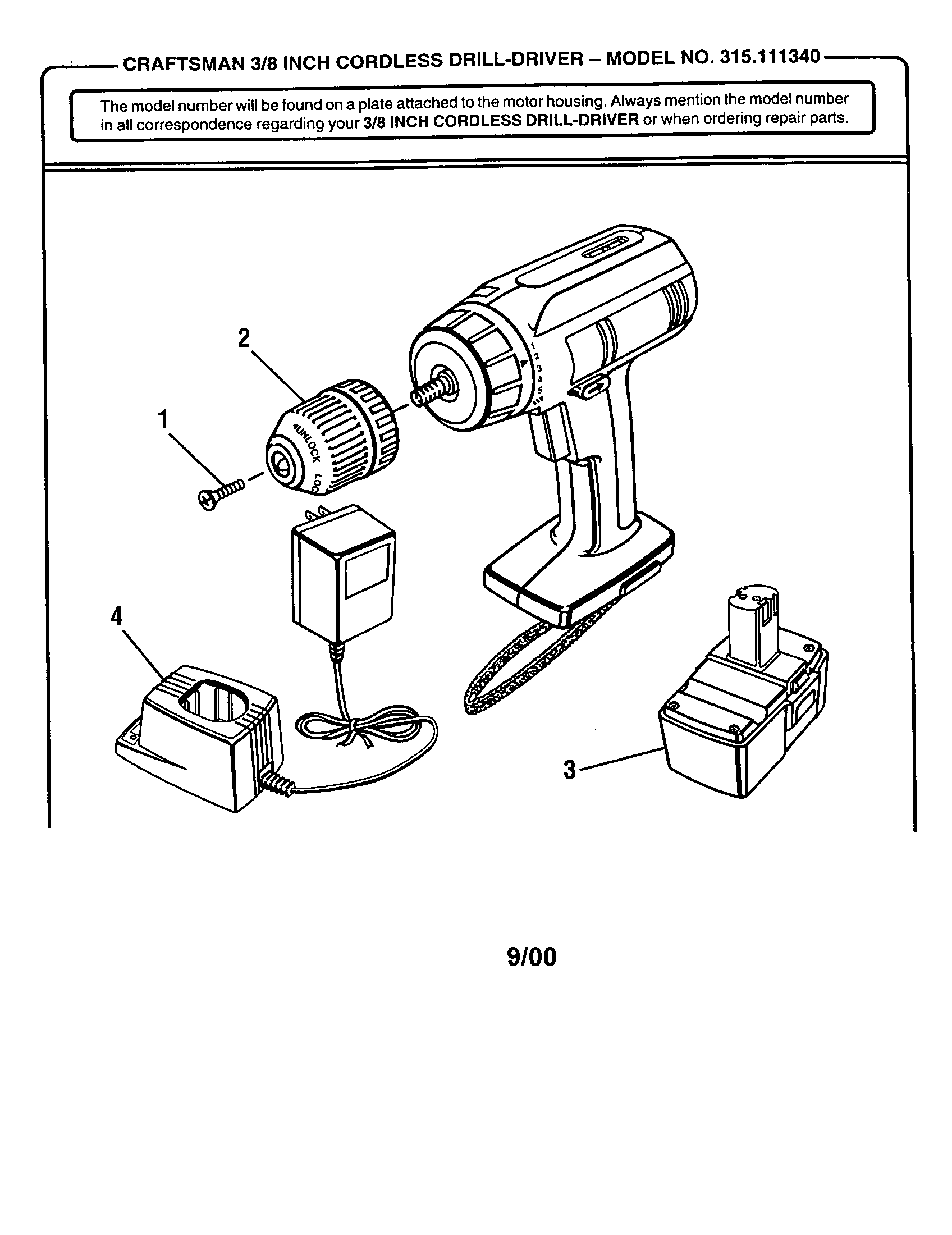 Craftsman 315111340 3/8" cordless drill-driver diagram