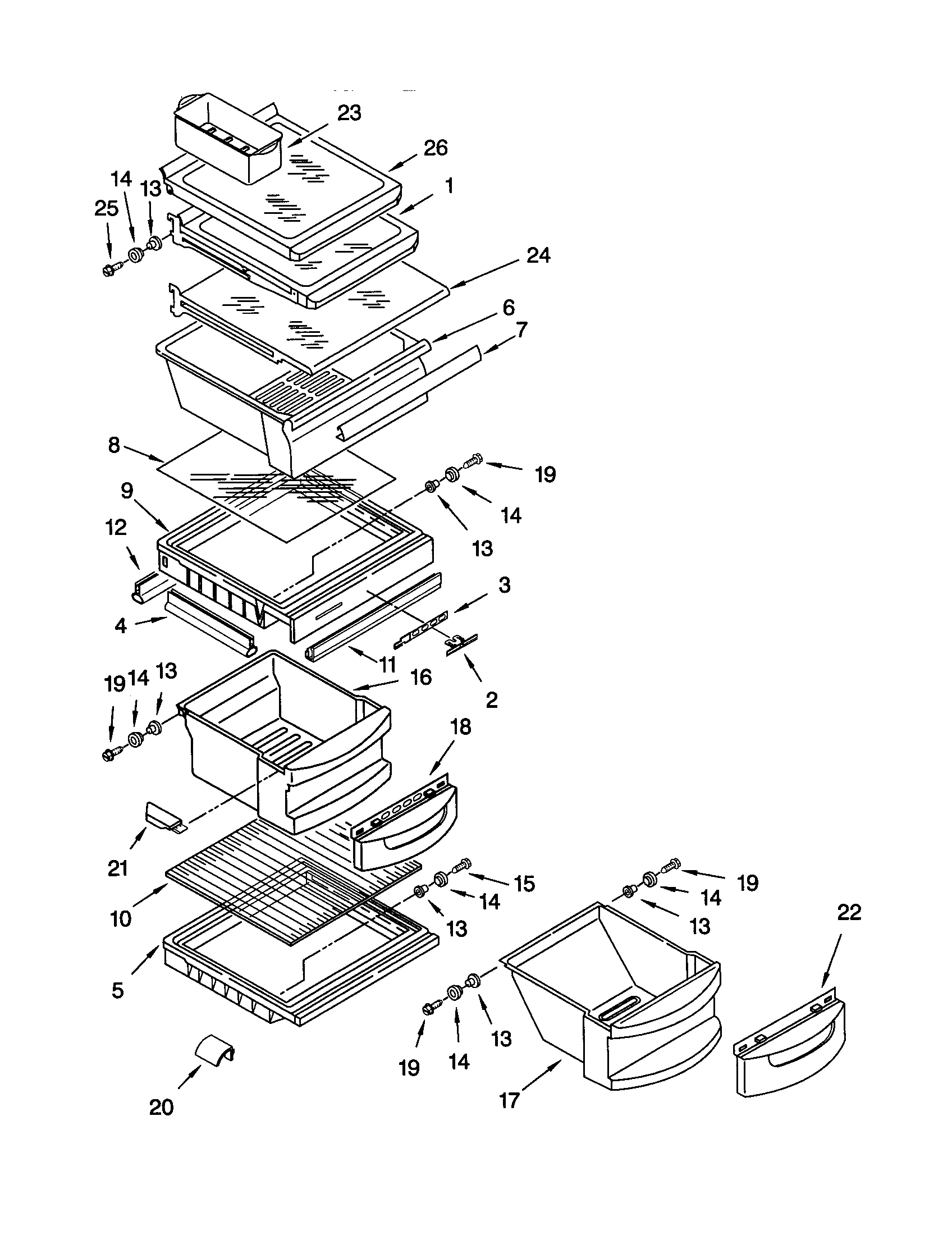 KitchenAid KSRS22KGBT01 refrigerator shelf diagram