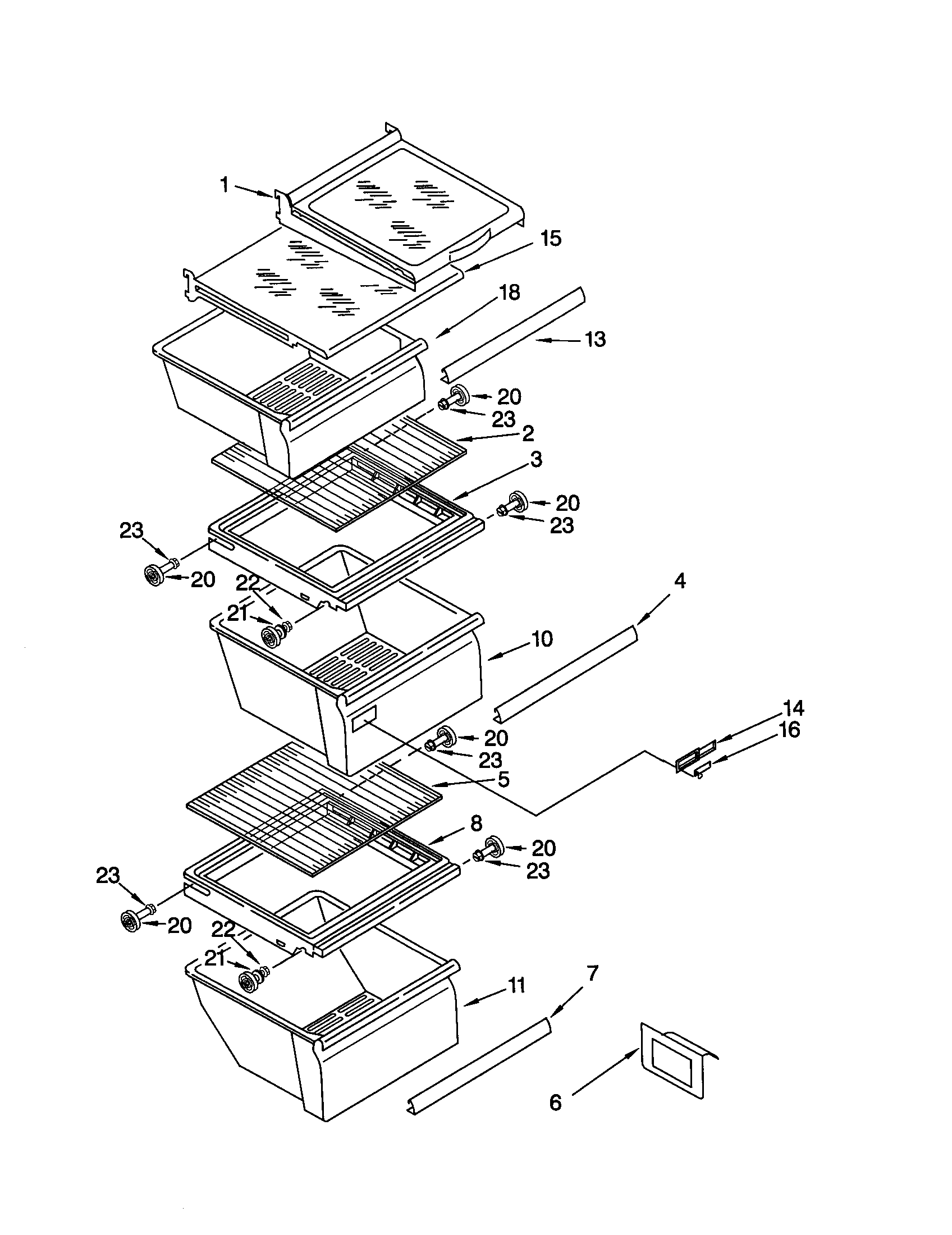 KitchenAid KSRW25FHWH00 refrigerator shelf diagram