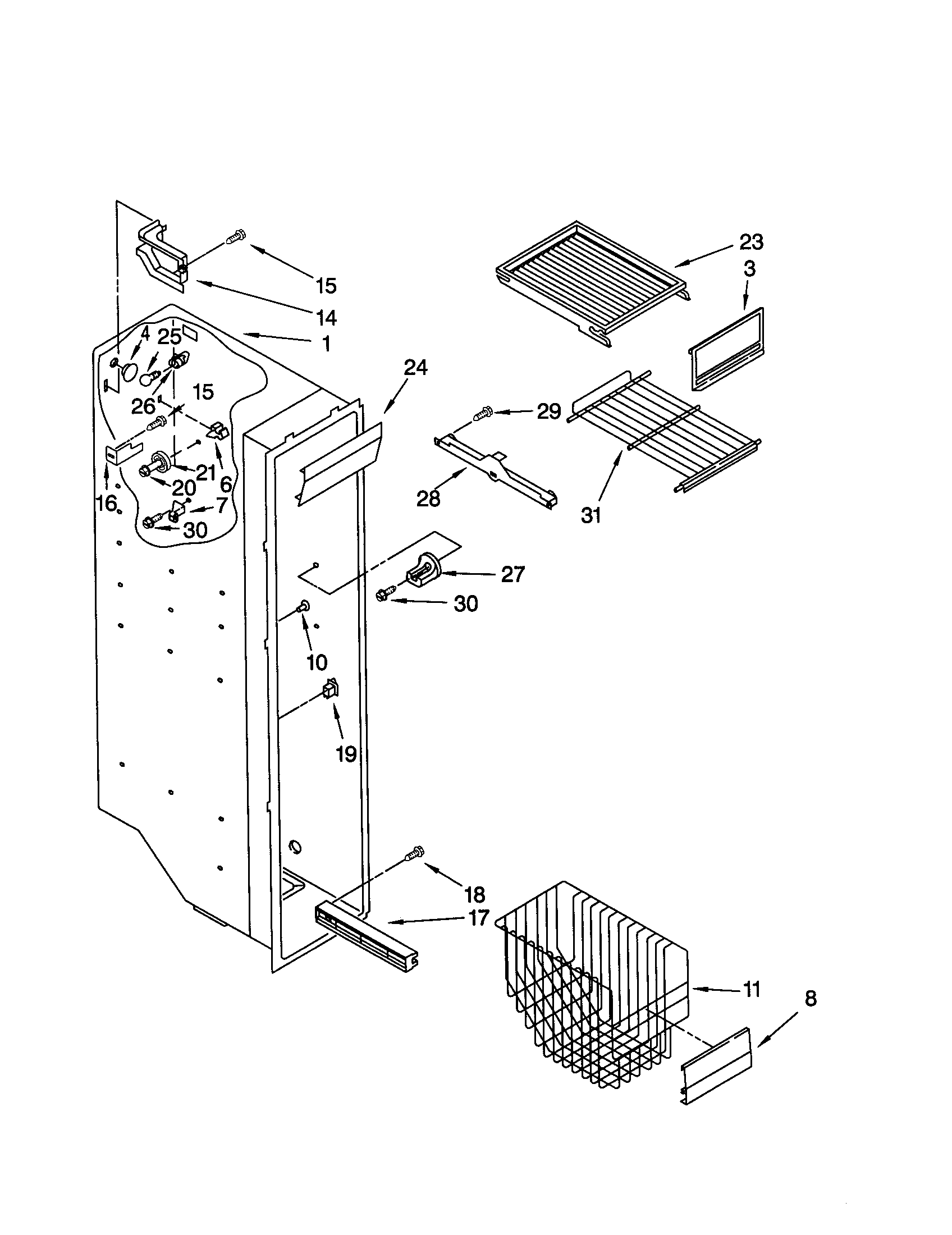 KitchenAid KSRW25FHWH00 freezer liner diagram