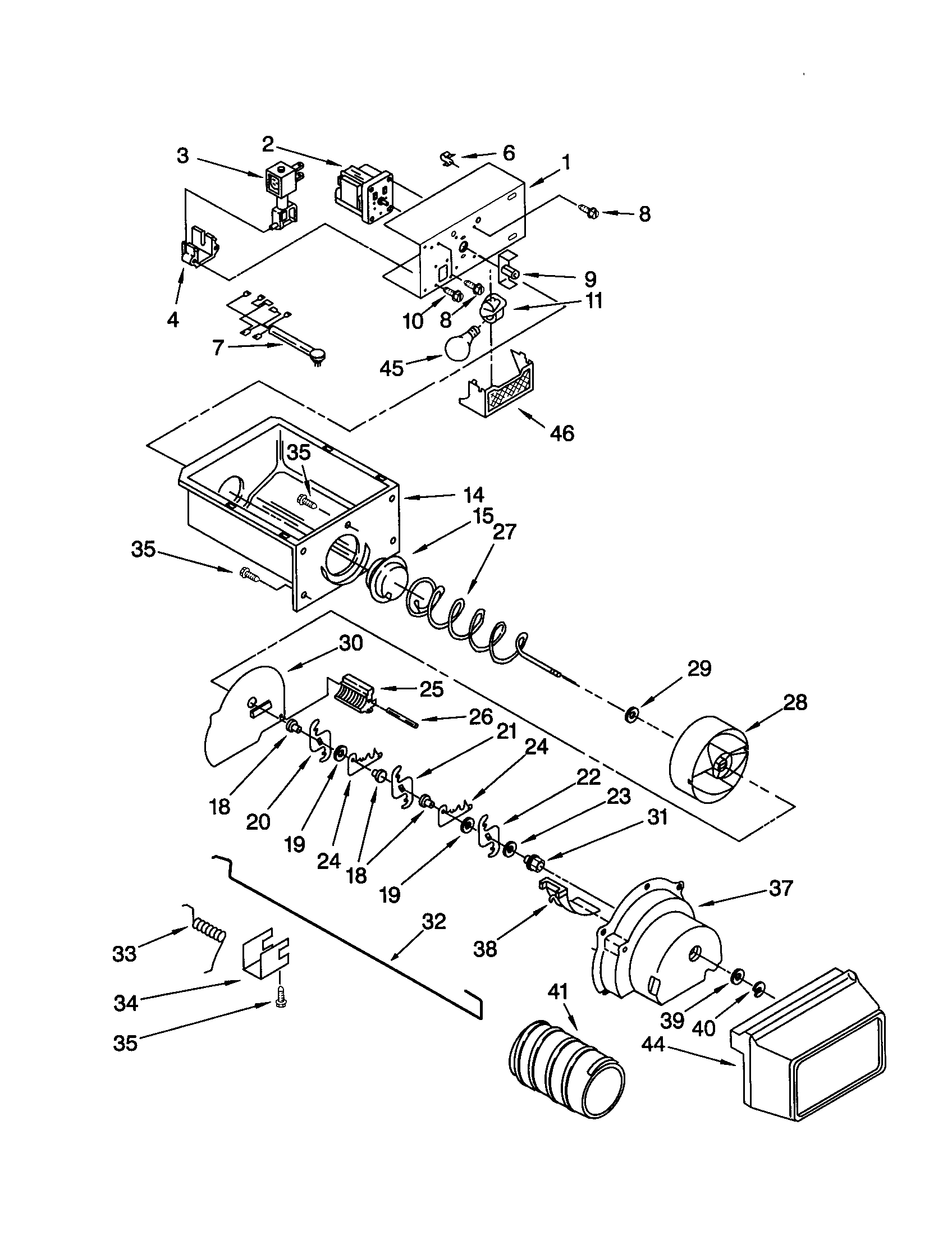KitchenAid KSRW25FHWH00 motor and ice container diagram