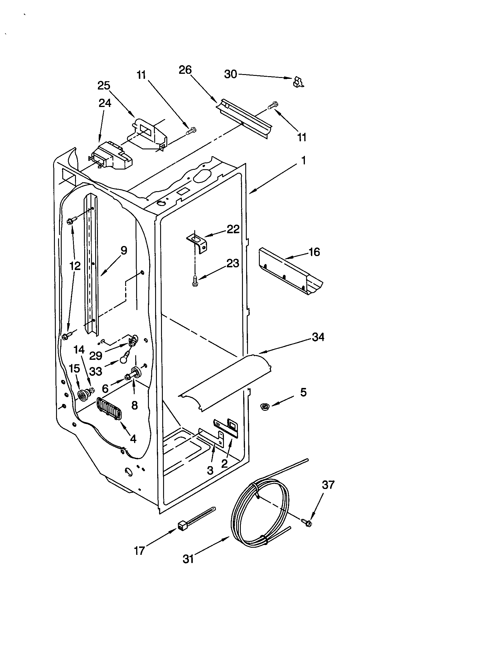 KitchenAid KSRS27QGWH03 refrigerator liner diagram