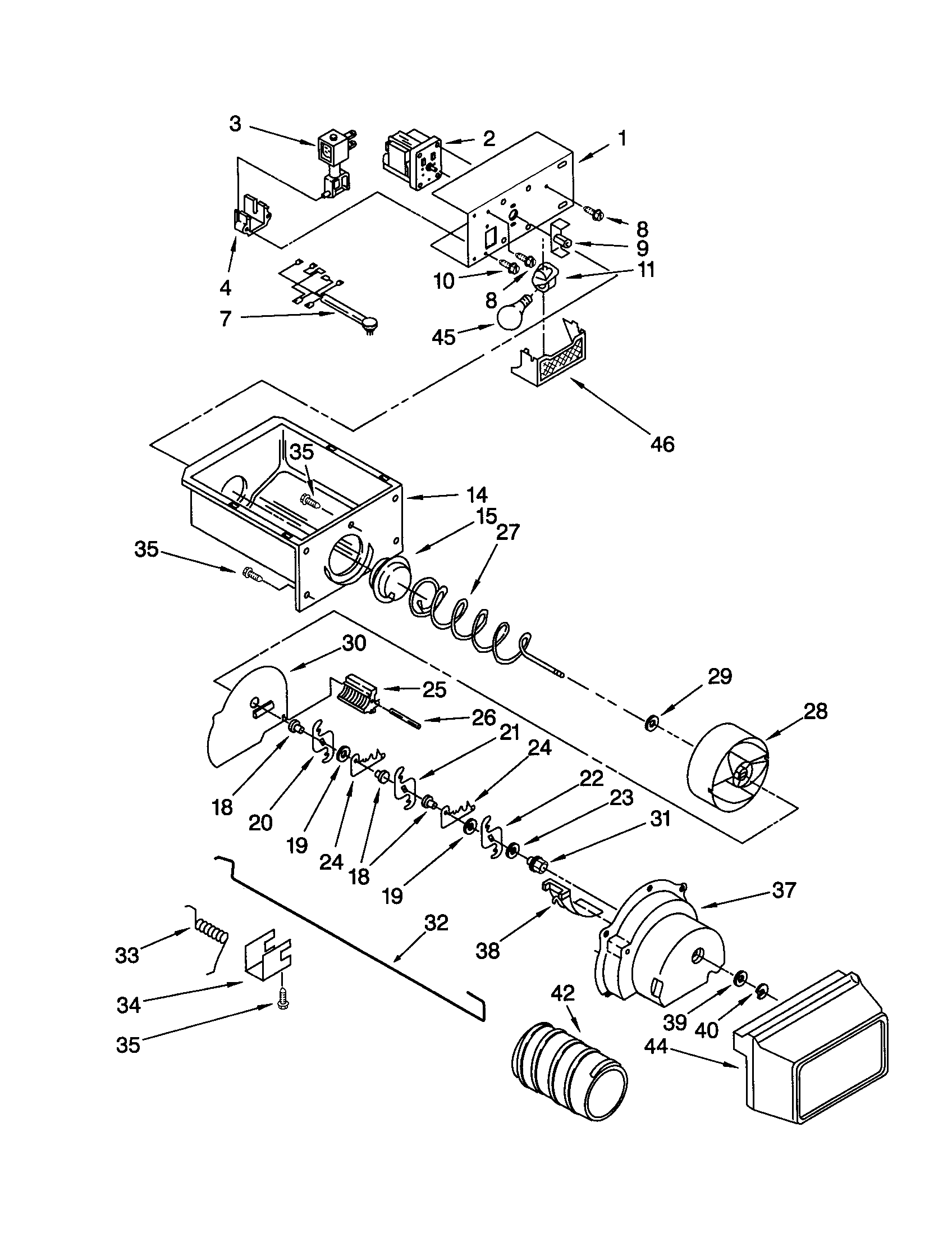 KitchenAid KSRS27QGWH03 motor and ice container diagram