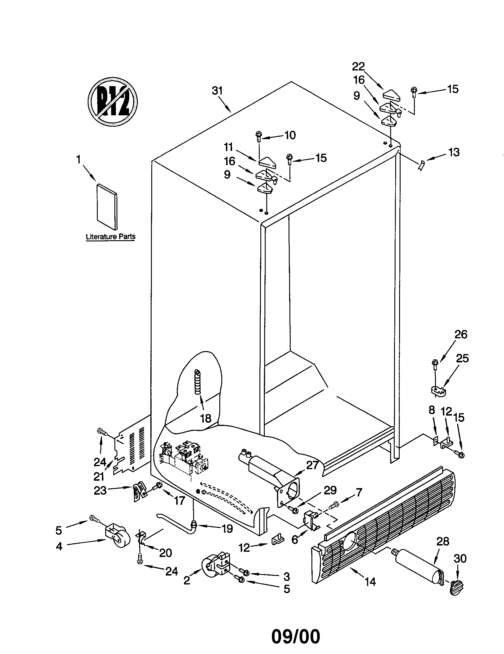 KitchenAid KSRS25FGWH02 cabinet diagram