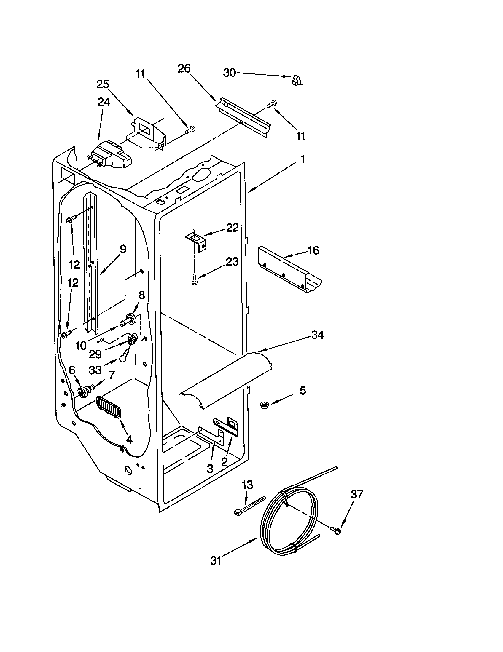 KitchenAid KSRS25FGWH02 refrigerator liner diagram