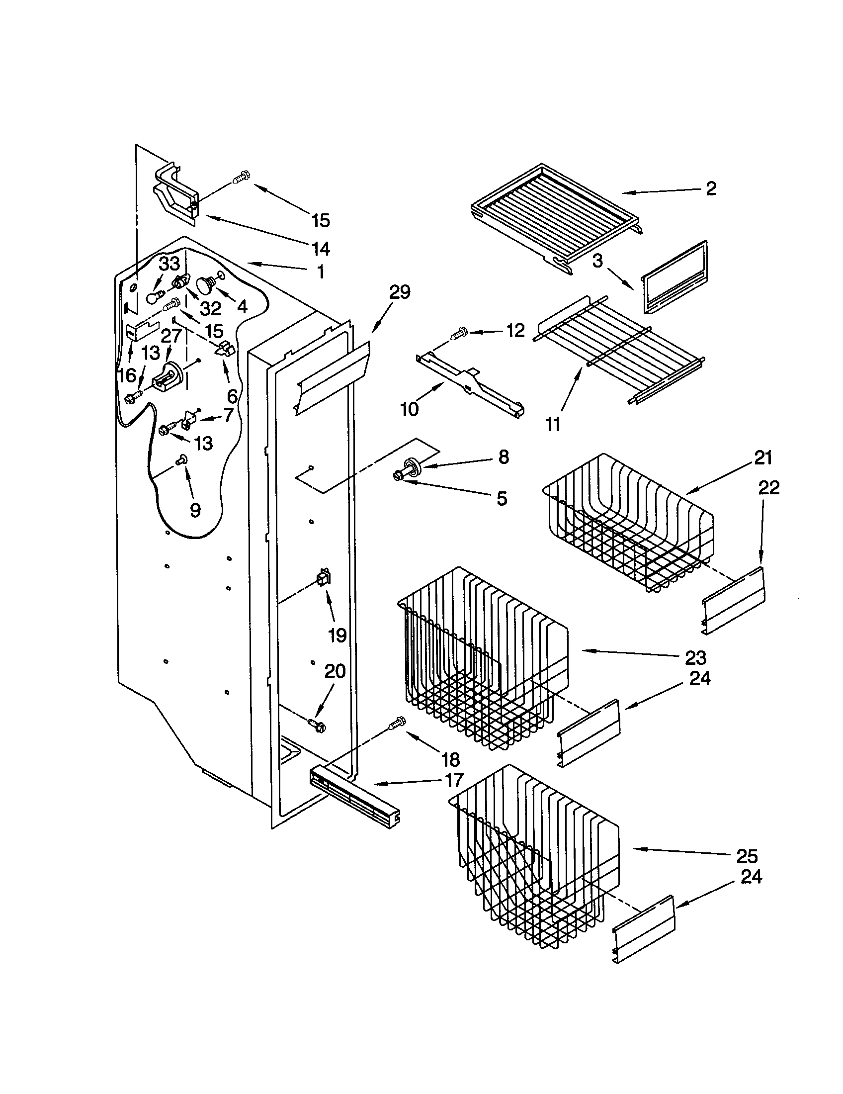 KitchenAid KSRS25FGWH02 freezer liner diagram