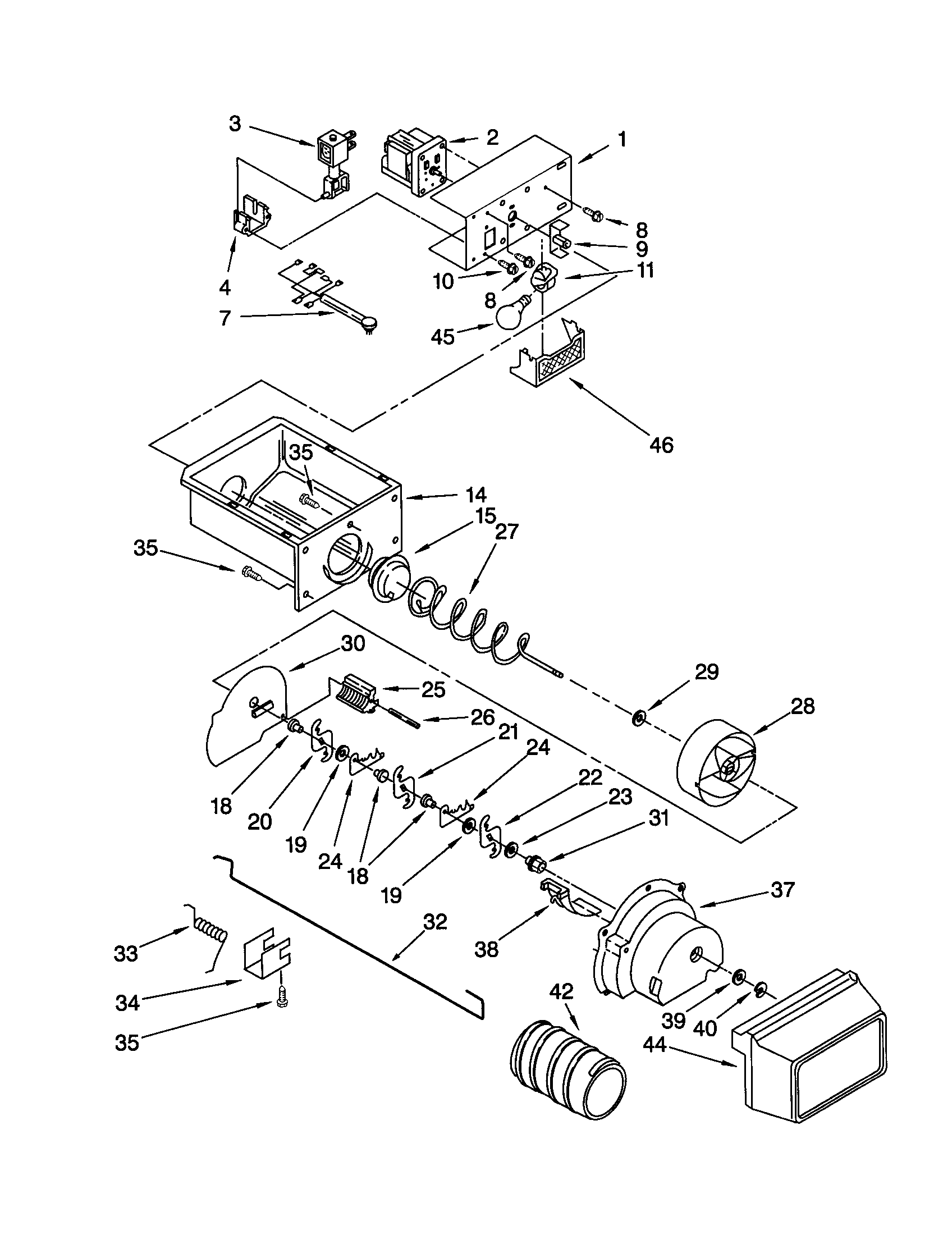 KitchenAid KSRS25FGWH02 motor and ice container diagram