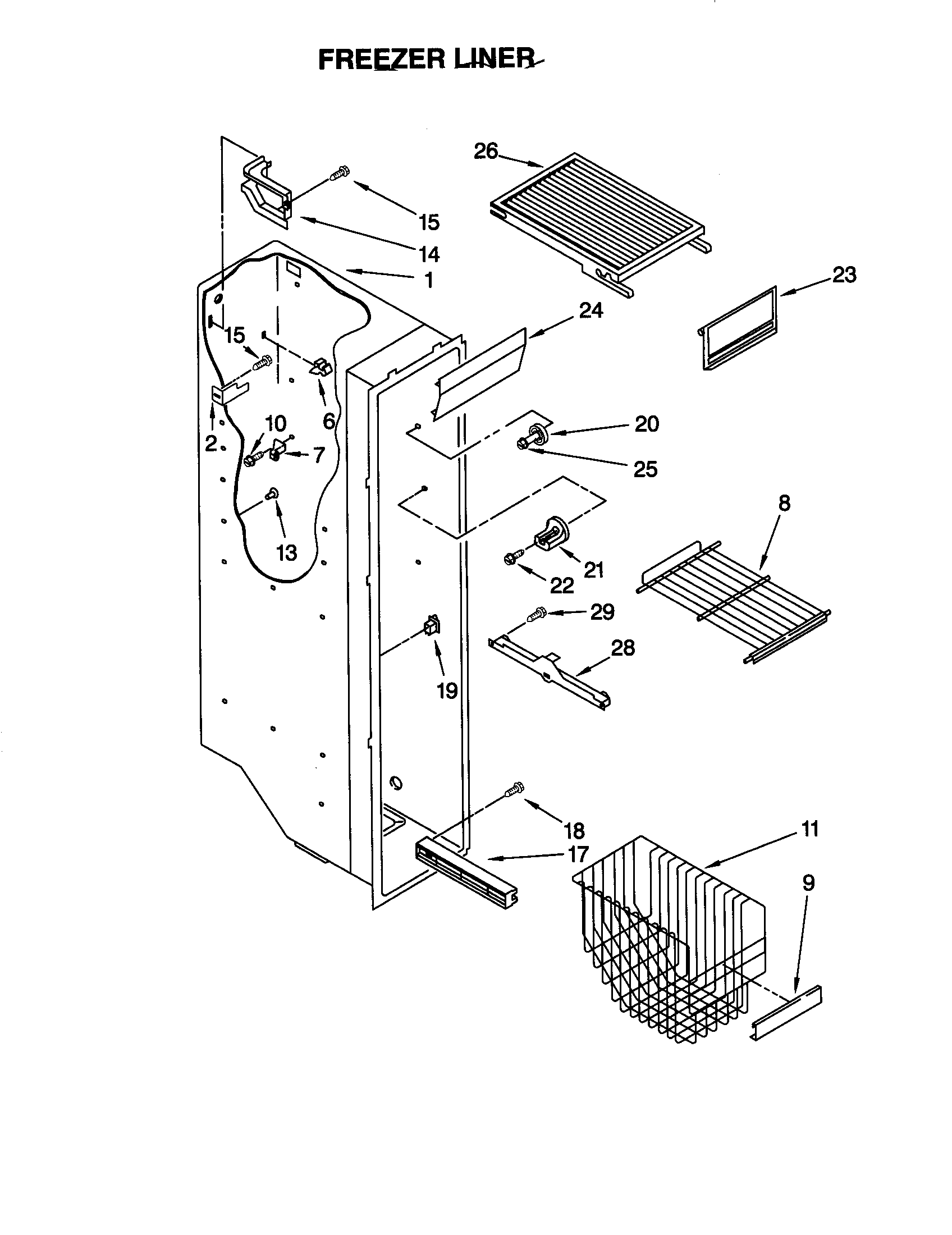 Kenmore 10650542001 freezer liner diagram