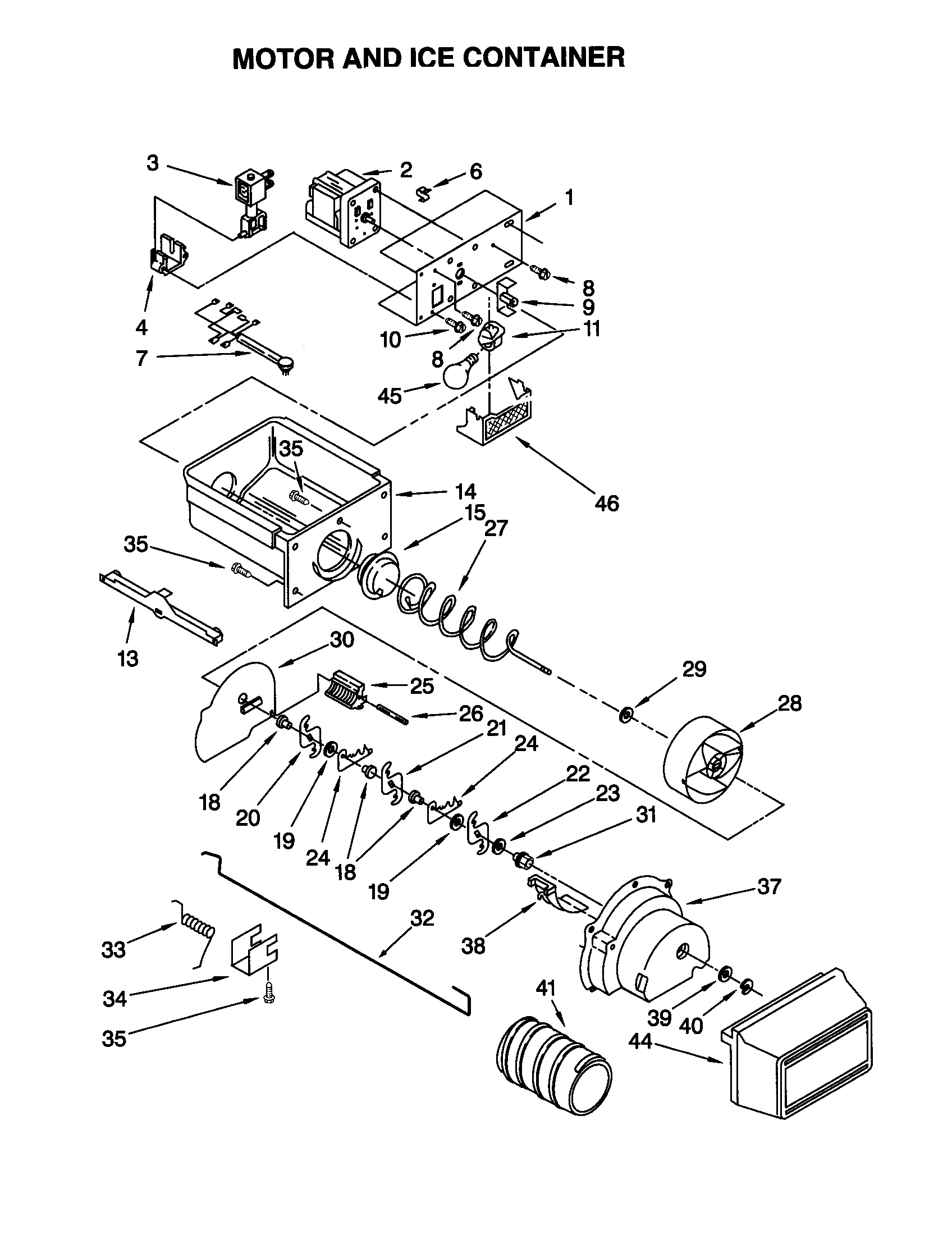 Kenmore 10650542001 motor and ice container diagram
