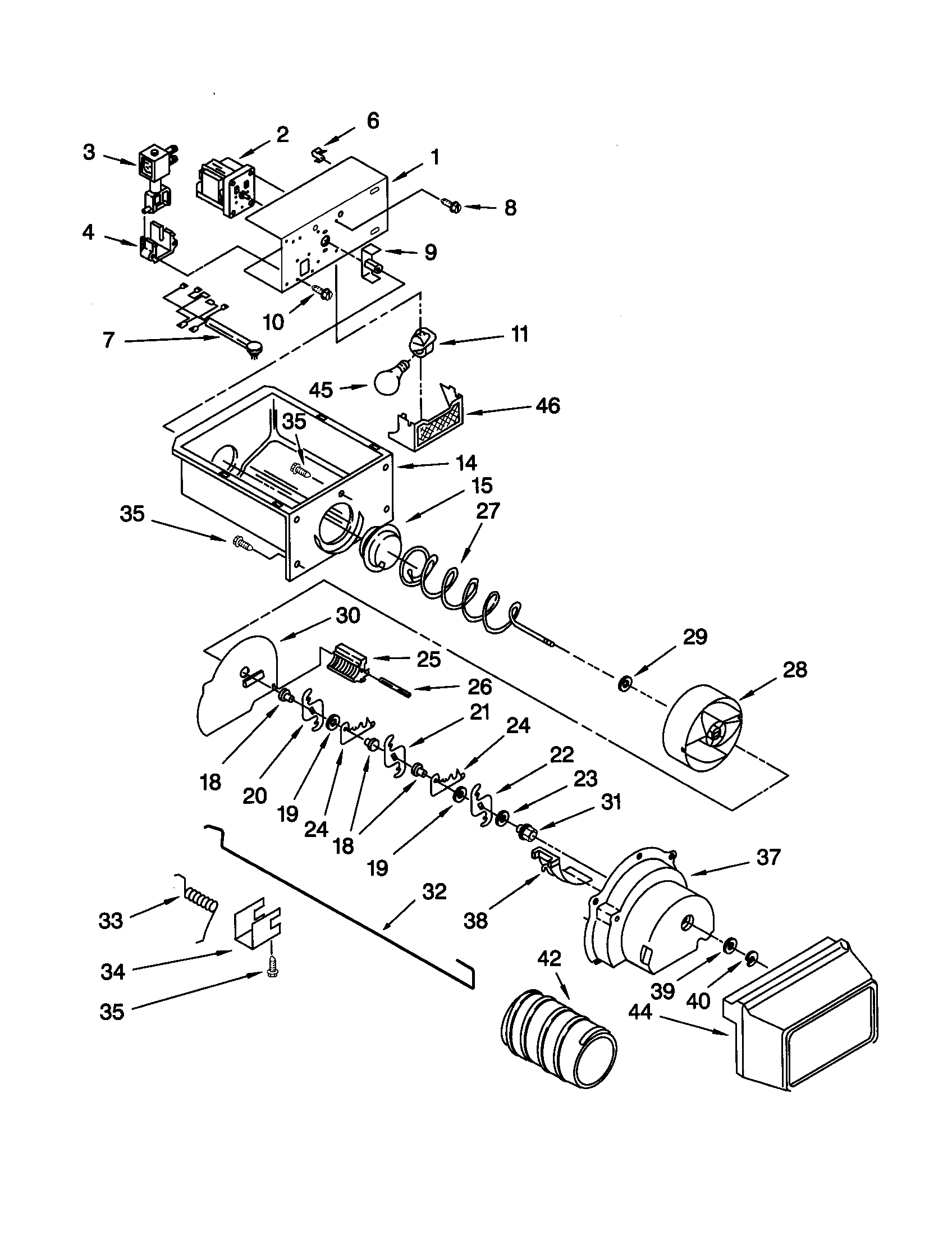 Kenmore 10650512002 motor and ice container diagram