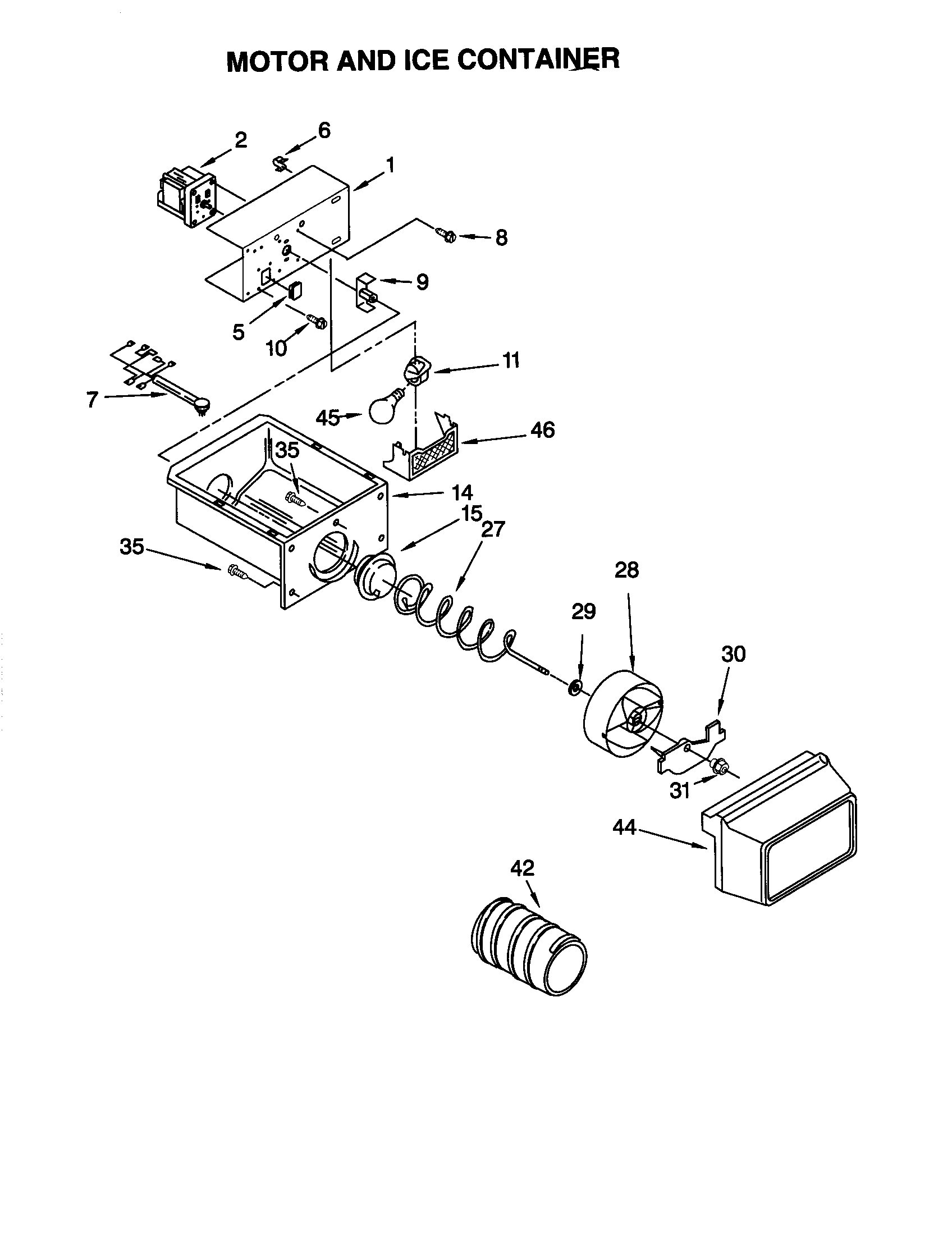 Kenmore 10659537992 motor and ice container diagram