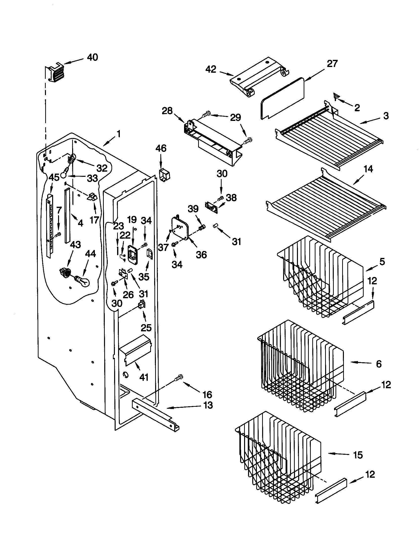 Kenmore Elite 10650792001 freezer liner diagram