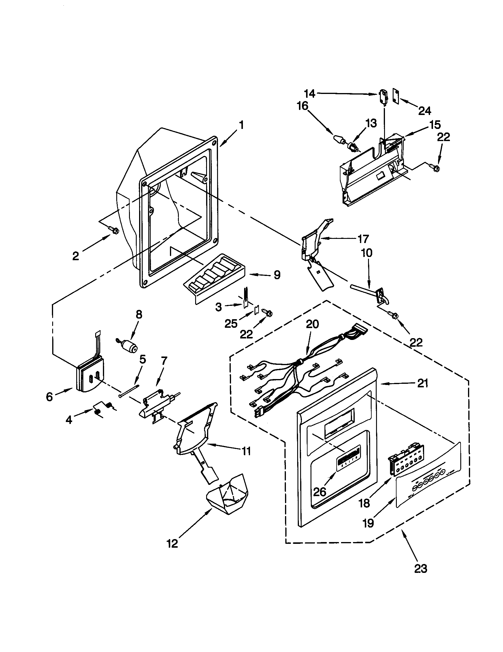 Kenmore Elite 10650792001 dispenser front diagram