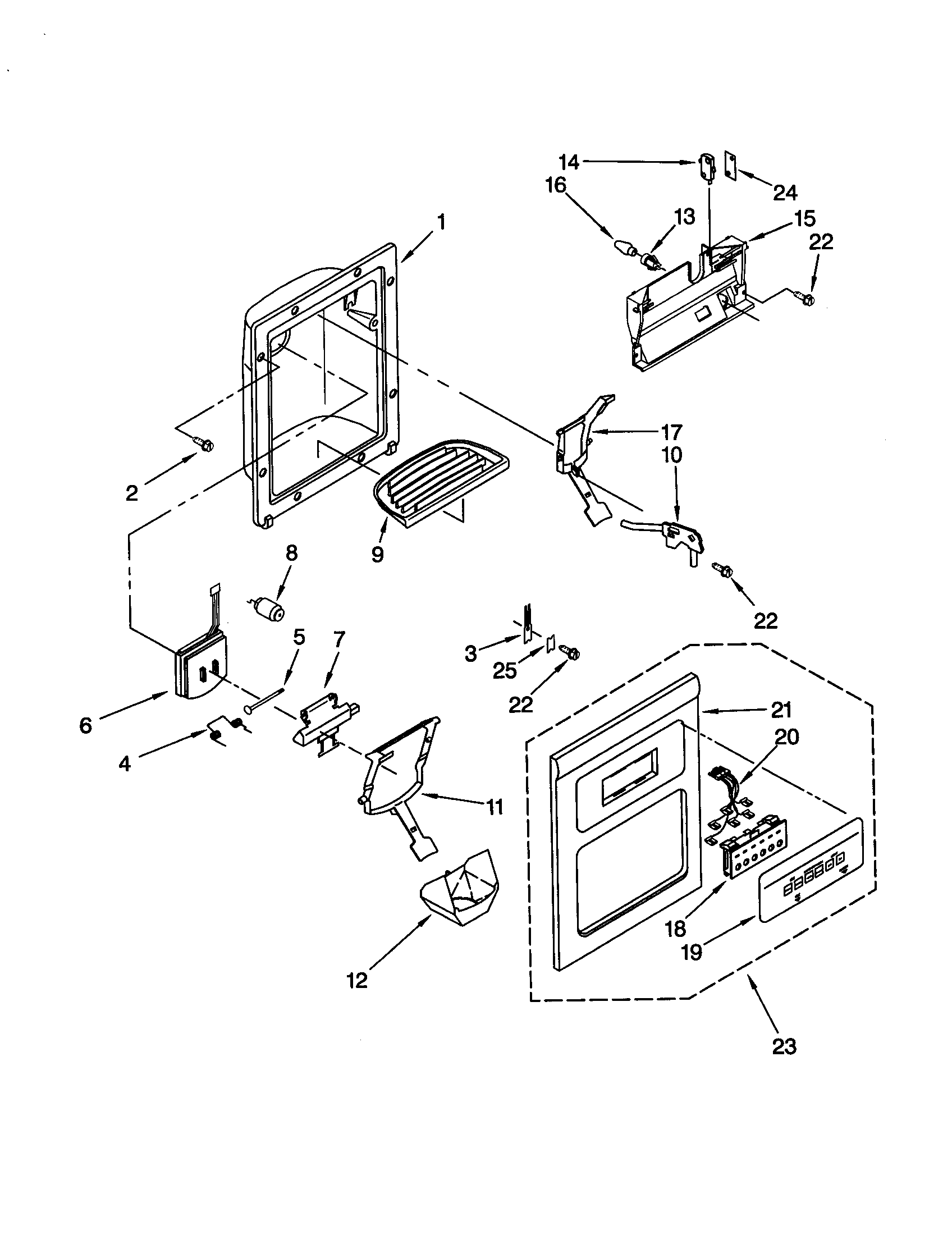 Whirlpool GD22DFXFT02 dispenser front diagram