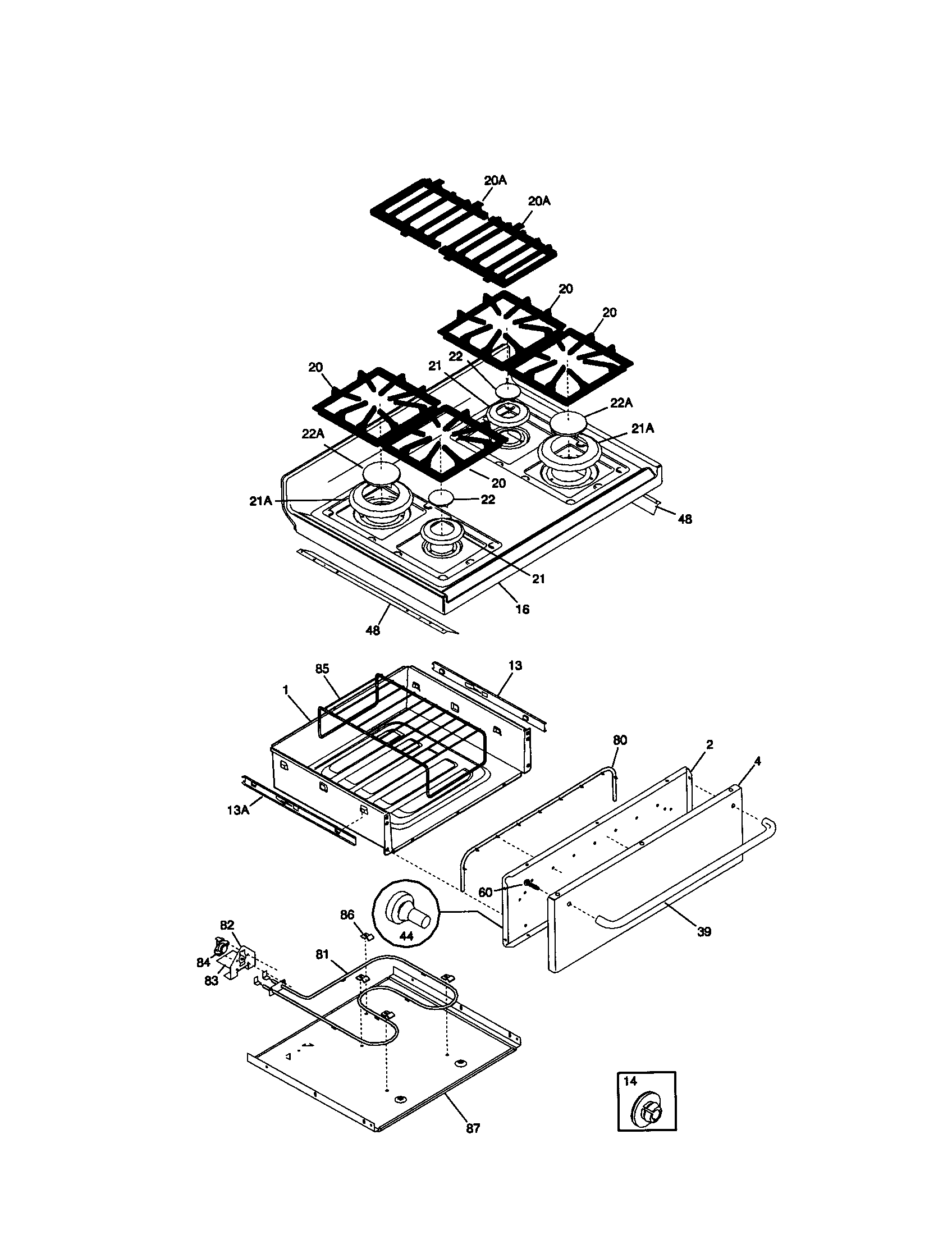 Frigidaire FGF379WECP top/drawer diagram